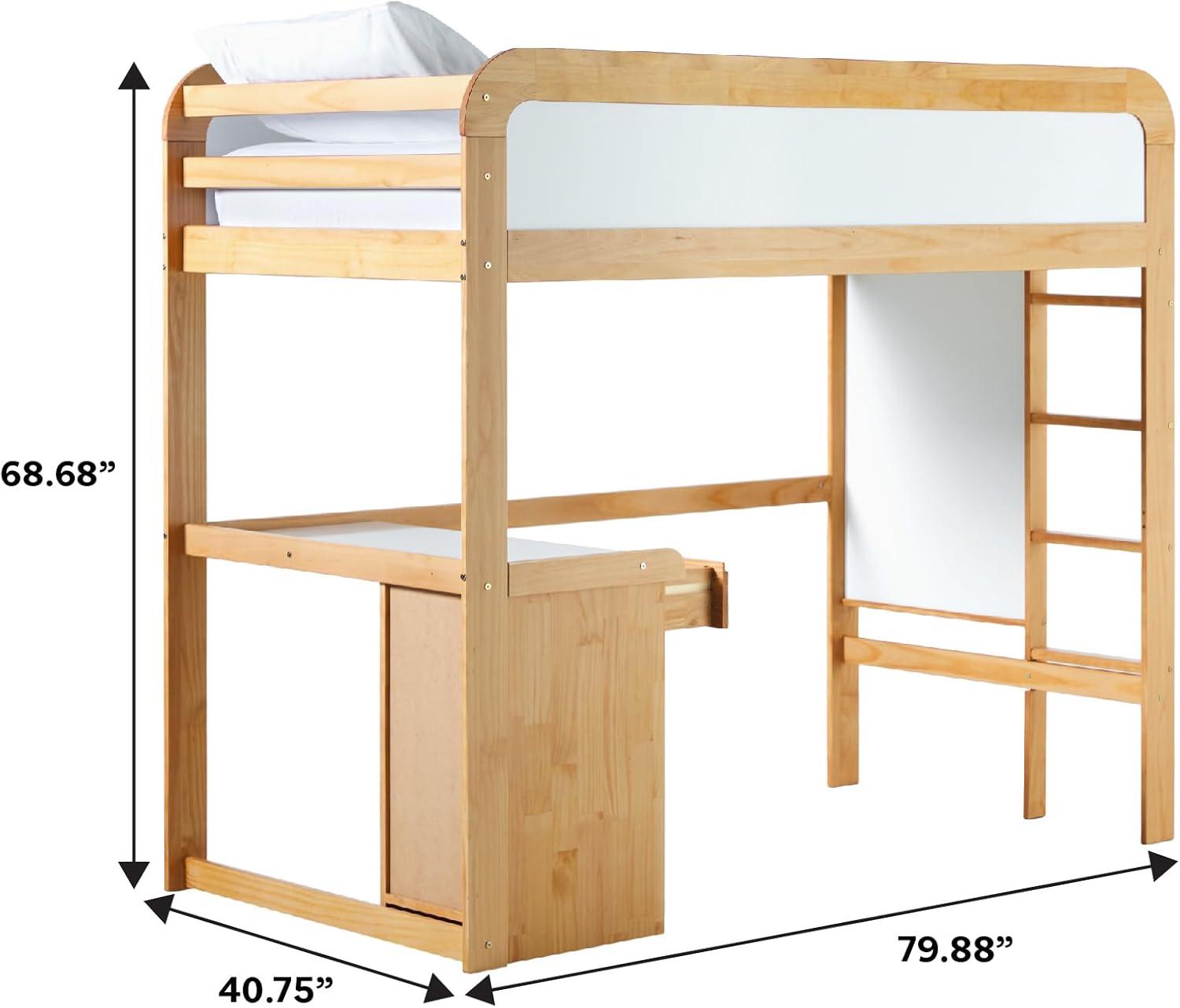 imageWalker Edison Twin Contemporary Solid Wood Loft Bed with Desk Builtin Ladder No Box Spring Required Twin Size WalnutNatural Pine