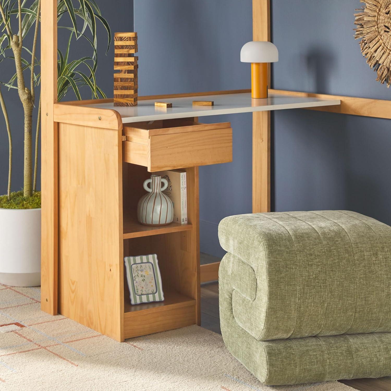 imageWalker Edison Twin Contemporary Solid Wood Loft Bed with Desk Builtin Ladder No Box Spring Required Twin Size WalnutNatural Pine