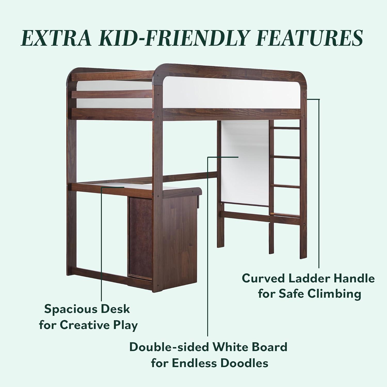 imageWalker Edison Twin Contemporary Solid Wood Loft Bed with Desk Builtin Ladder No Box Spring Required Twin Size WalnutWalnut