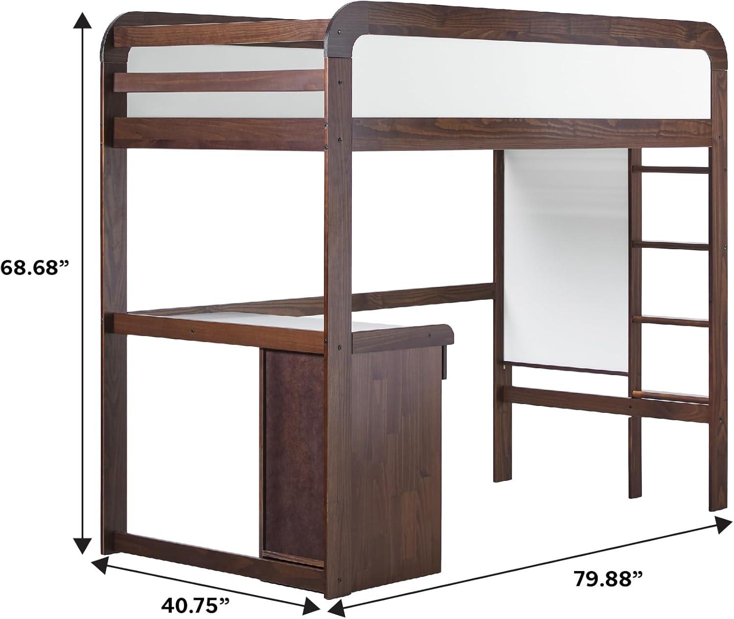 imageWalker Edison Twin Contemporary Solid Wood Loft Bed with Desk Builtin Ladder No Box Spring Required Twin Size WalnutWalnut