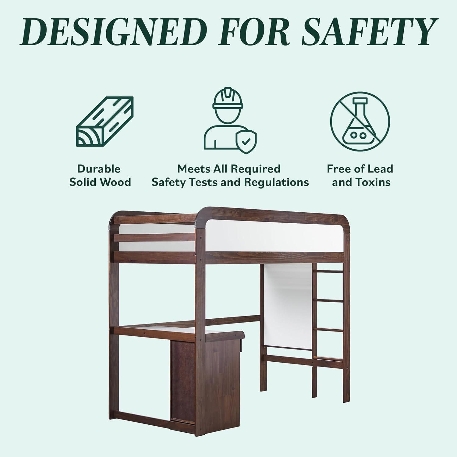 imageWalker Edison Twin Contemporary Solid Wood Loft Bed with Desk Builtin Ladder No Box Spring Required Twin Size WalnutWalnut