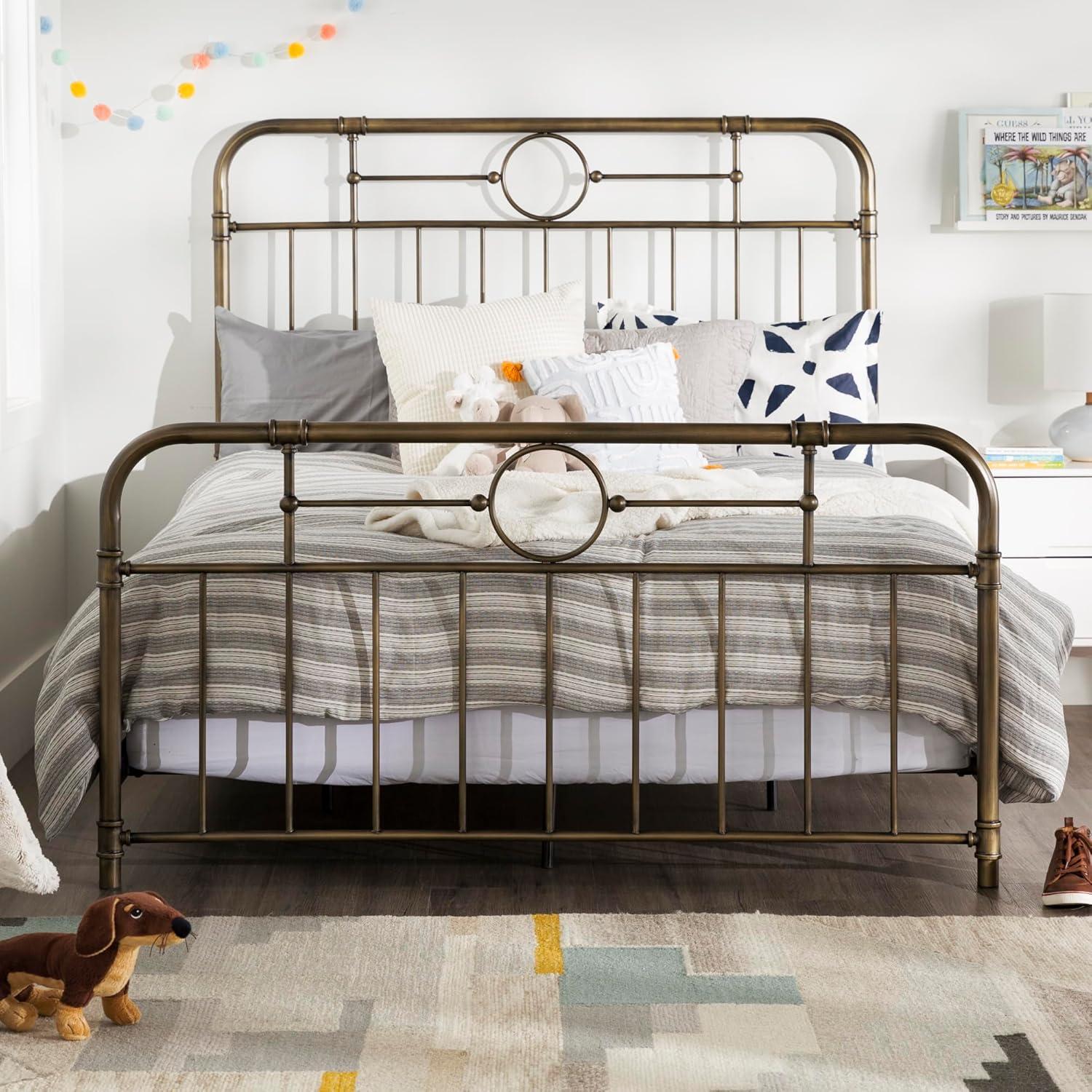 imageWalker Edison Vintage Metal Iron Pipe Queen Size Bed Headboard Bedroom Headboard Footboard Bed Frame Bedroom Queen BronzeBronze