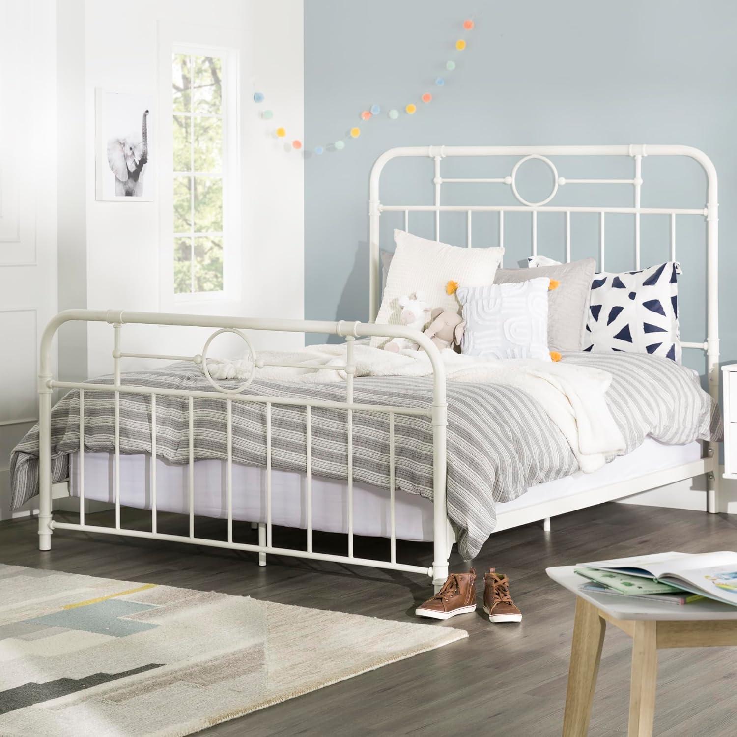 imageWalker Edison Vintage Metal Iron Pipe Queen Size Bed Headboard Bedroom Headboard Footboard Bed Frame Bedroom Queen BronzeWhite