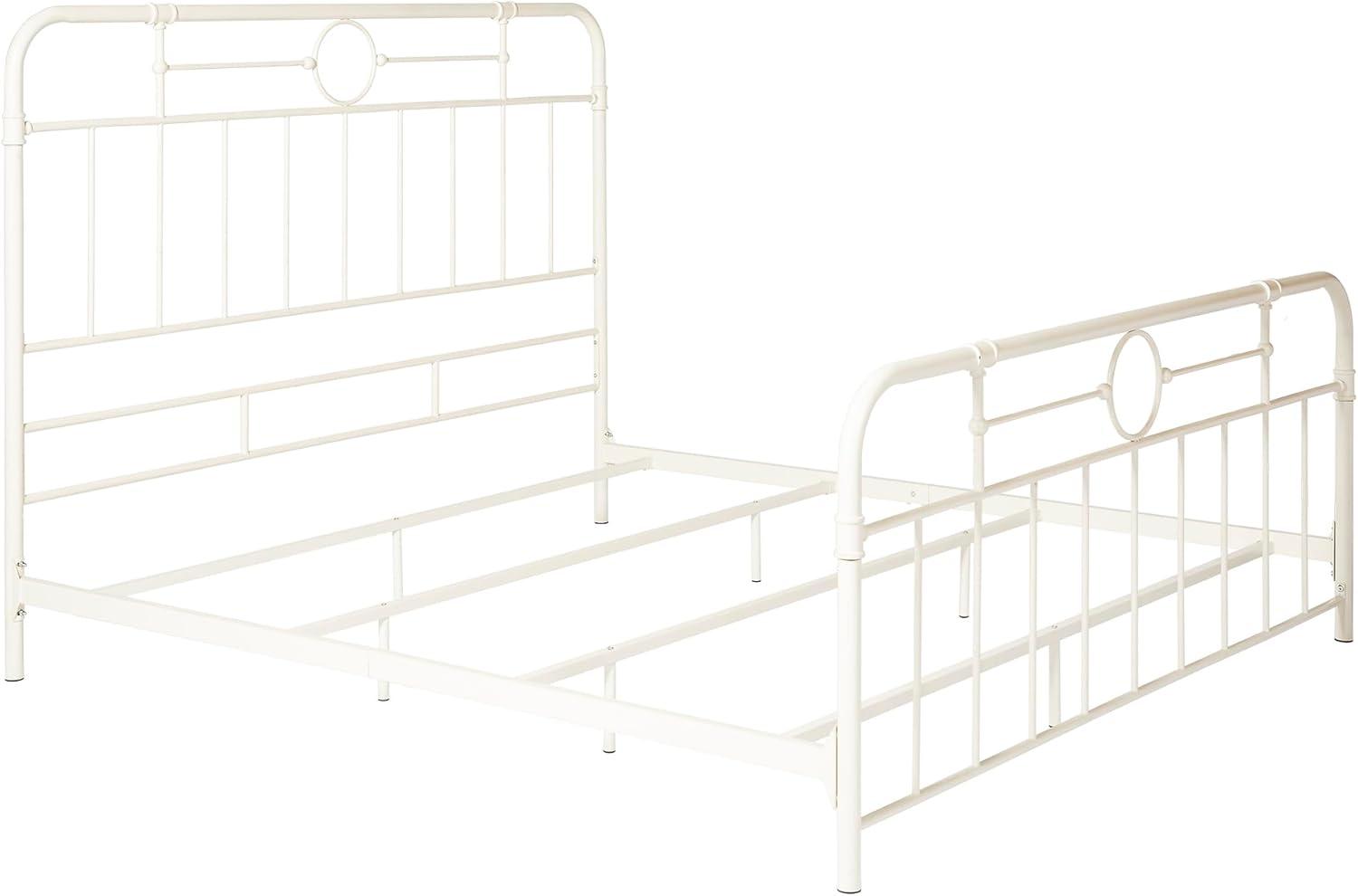 imageWalker Edison Vintage Metal Iron Pipe Queen Size Bed Headboard Bedroom Headboard Footboard Bed Frame Bedroom Queen BronzeWhite