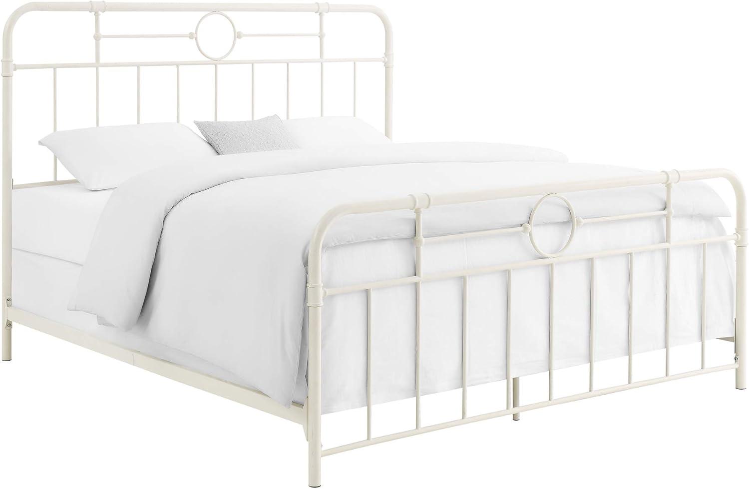 imageWalker Edison Vintage Metal Iron Pipe Queen Size Bed Headboard Bedroom Headboard Footboard Bed Frame Bedroom Queen BronzeWhite