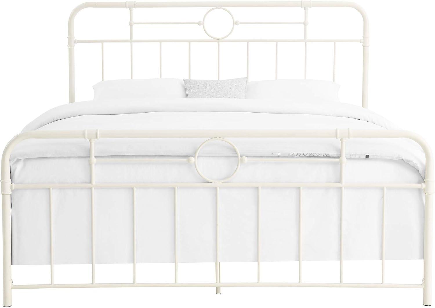 imageWalker Edison Vintage Metal Iron Pipe Queen Size Bed Headboard Bedroom Headboard Footboard Bed Frame Bedroom Queen BronzeWhite