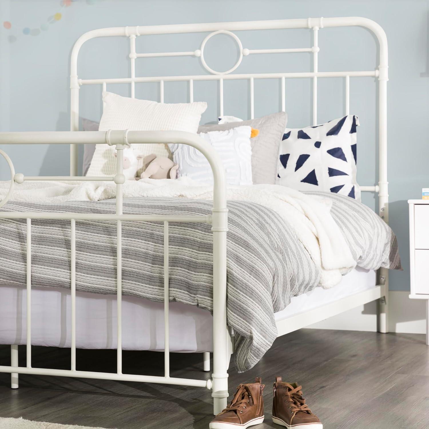 imageWalker Edison Vintage Metal Iron Pipe Queen Size Bed Headboard Bedroom Headboard Footboard Bed Frame Bedroom Queen BronzeWhite