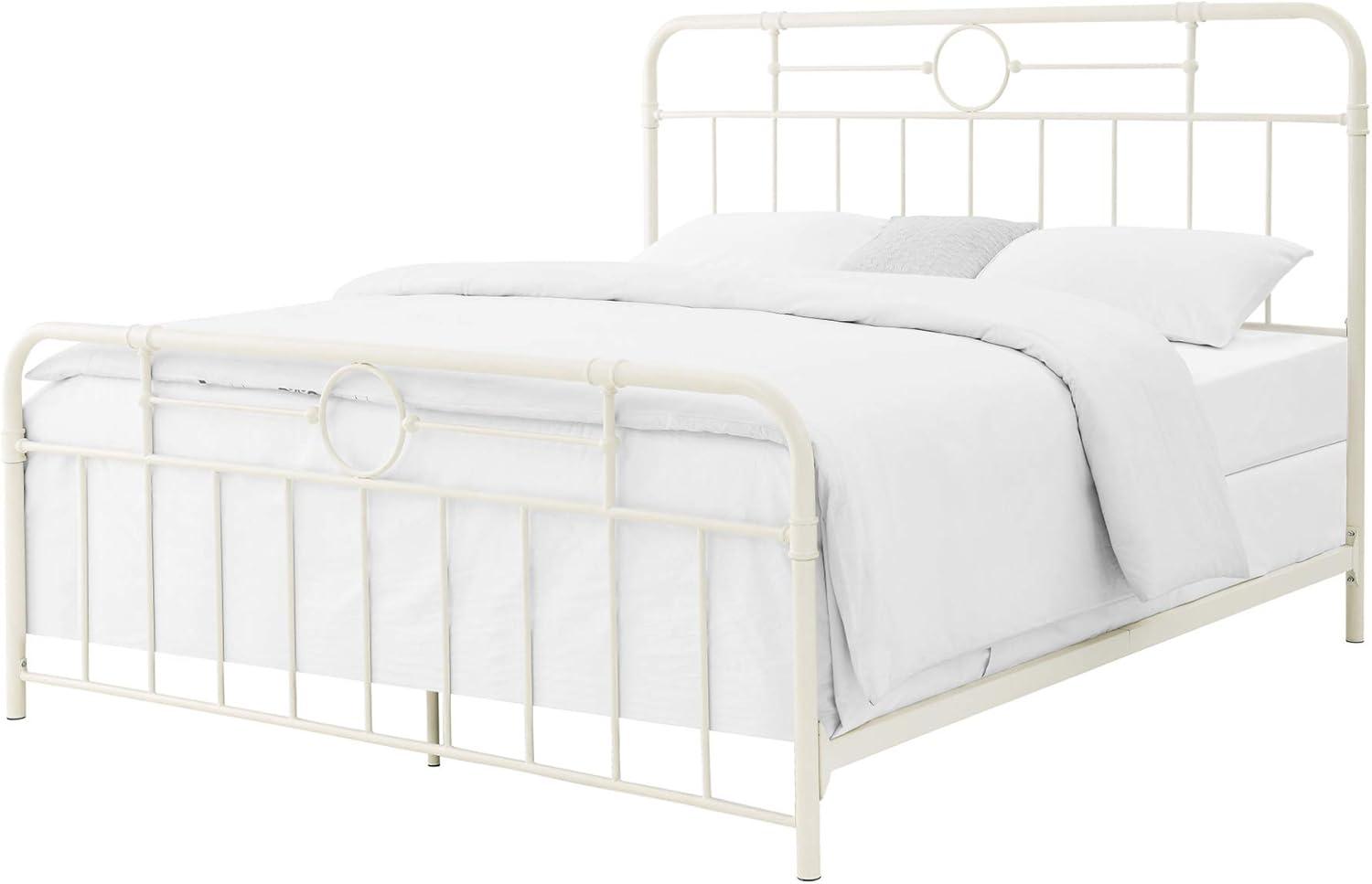 imageWalker Edison Vintage Metal Iron Pipe Queen Size Bed Headboard Bedroom Headboard Footboard Bed Frame Bedroom Queen BronzeWhite