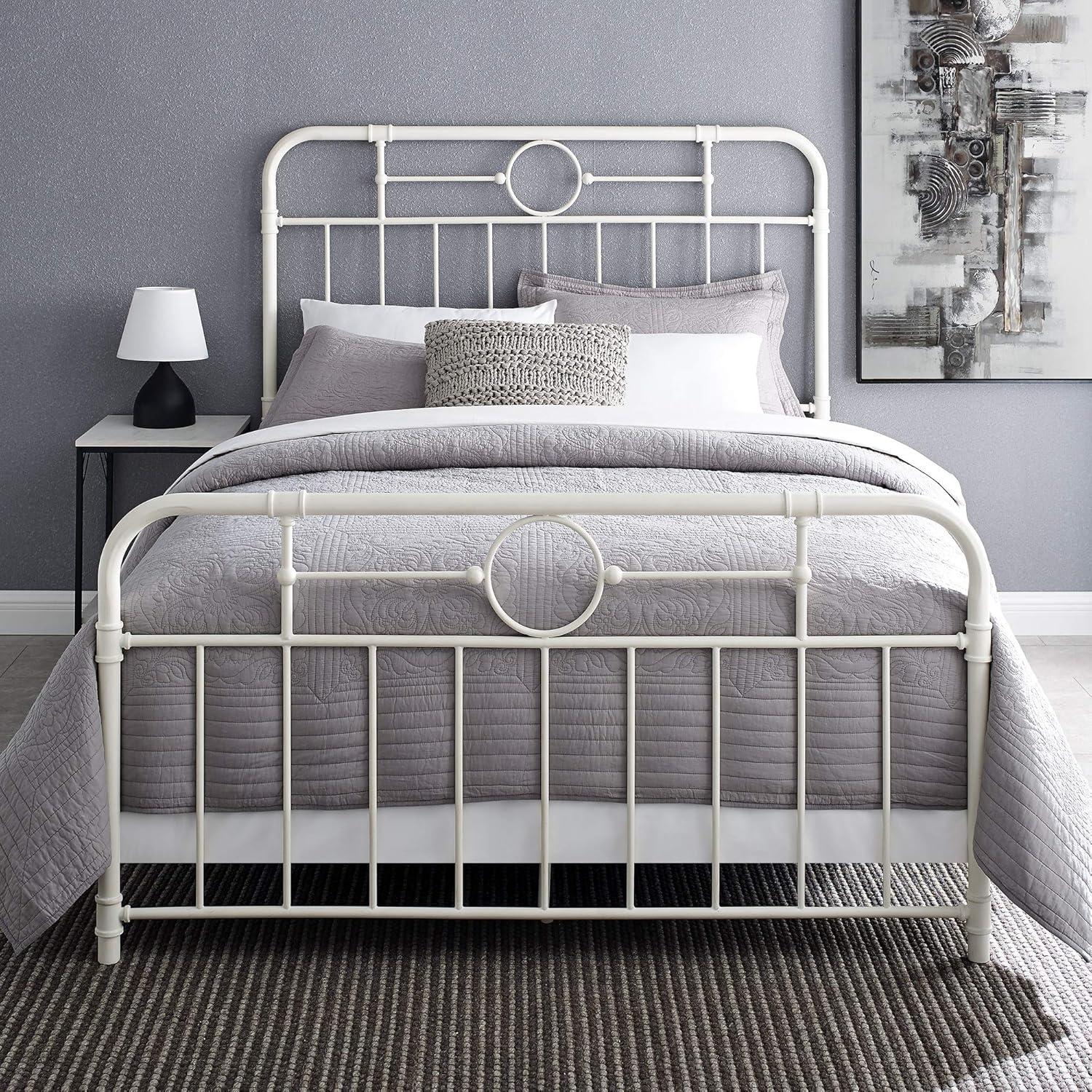 imageWalker Edison Vintage Metal Iron Pipe Queen Size Bed Headboard Bedroom Headboard Footboard Bed Frame Bedroom Queen BronzeWhite
