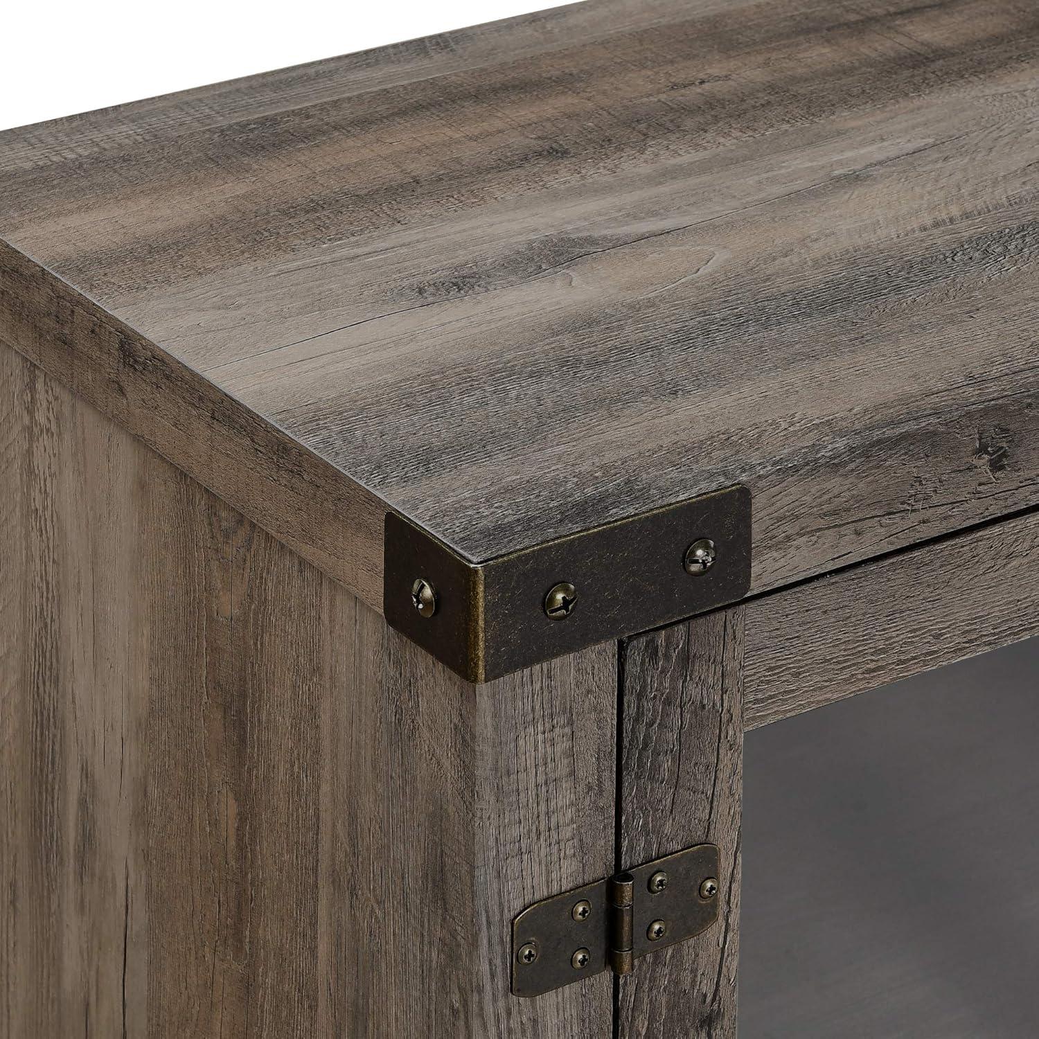 imageWalker Edison Wesley Modern Farmhouse Glass Door TV Stand for TVs up to 65 Inches 58 Inch Stone Grey Without FireplaceGrey Wash