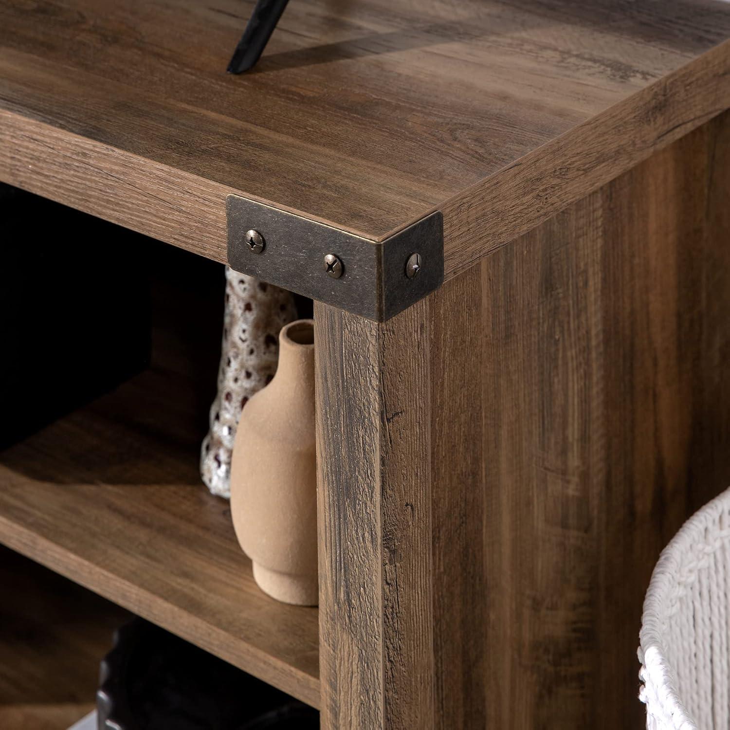 imageWalker Edison Wesley Modern Farmhouse Glass Door TV Stand for TVs up to 65 Inches 58 Inch Stone Grey Without FireplaceRustic Oak