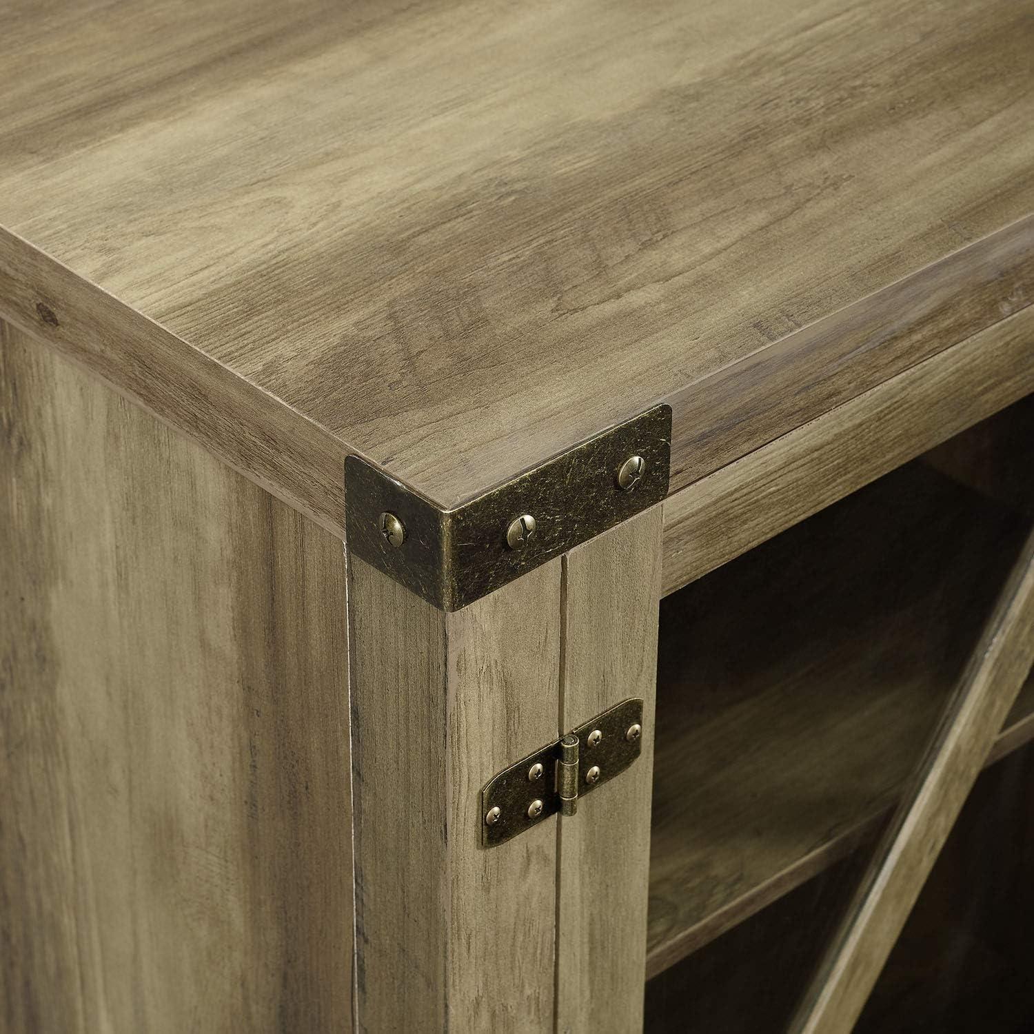 imageWalker Edison Wesley Modern Farmhouse Glass Door TV Stand for TVs up to 65 Inches 58 Inch Stone Grey Without FireplaceRustic Oak