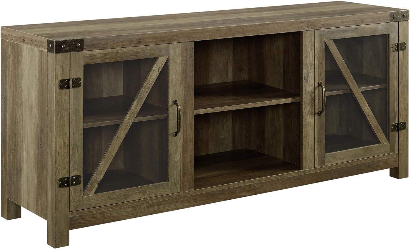 imageWalker Edison Wesley Modern Farmhouse Glass Door TV Stand for TVs up to 65 Inches 58 Inch Stone Grey Without FireplaceRustic Oak