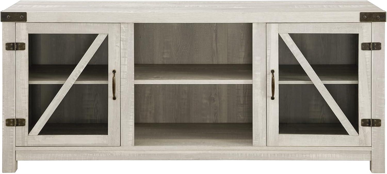 imageWalker Edison Wesley Modern Farmhouse Glass Door TV Stand for TVs up to 65 Inches 58 Inch Stone Grey Without FireplaceStone Grey