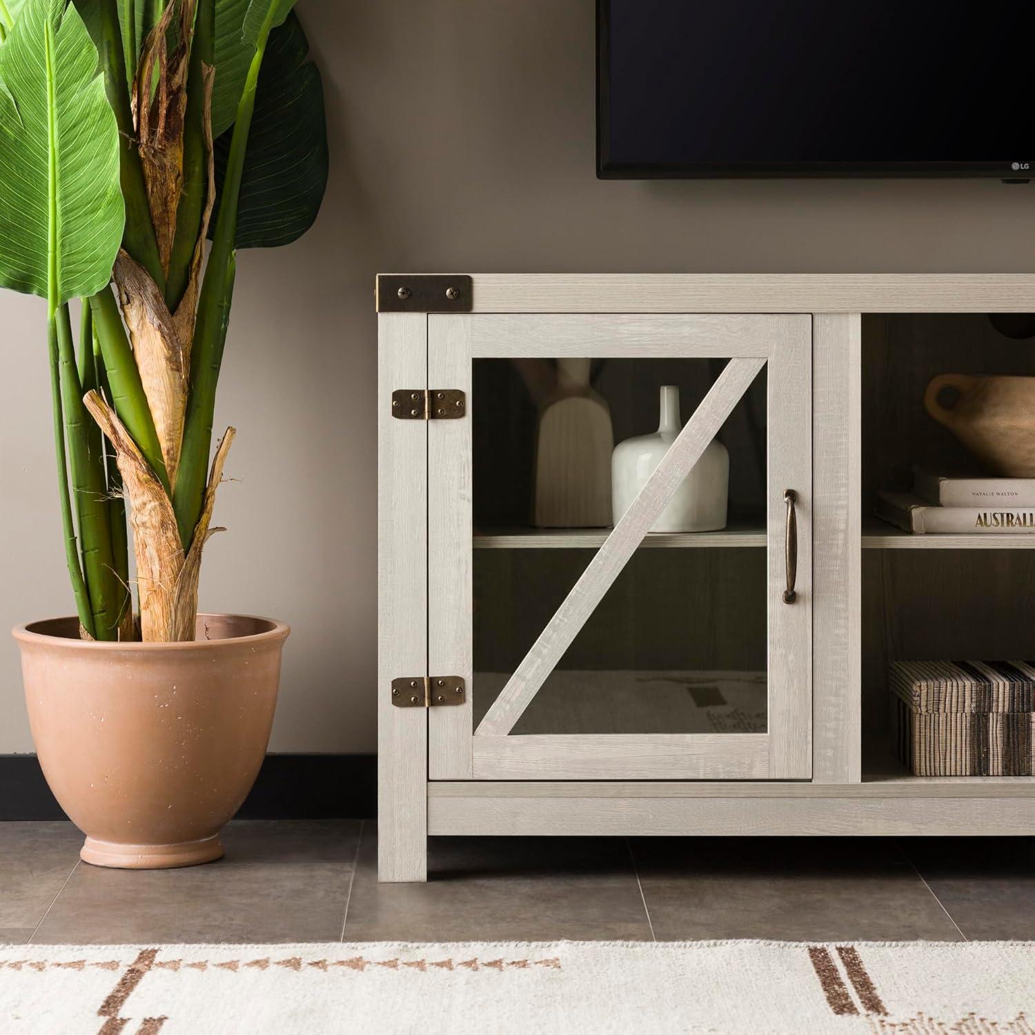 imageWalker Edison Wesley Modern Farmhouse Glass Door TV Stand for TVs up to 65 Inches 58 Inch Stone Grey Without FireplaceStone Grey