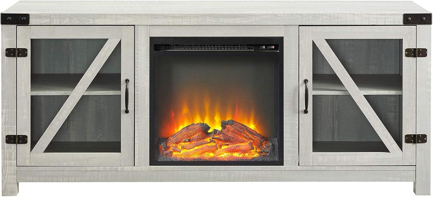 imageWalker Edison Wesley Modern Farmhouse Glass Door TV Stand for TVs up to 65 Inches 58 Inch Stone Grey Without FireplaceStone Grey