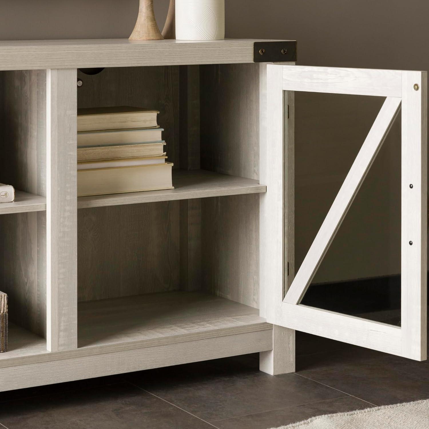 imageWalker Edison Wesley Modern Farmhouse Glass Door TV Stand for TVs up to 65 Inches 58 Inch Stone Grey Without FireplaceStone Grey