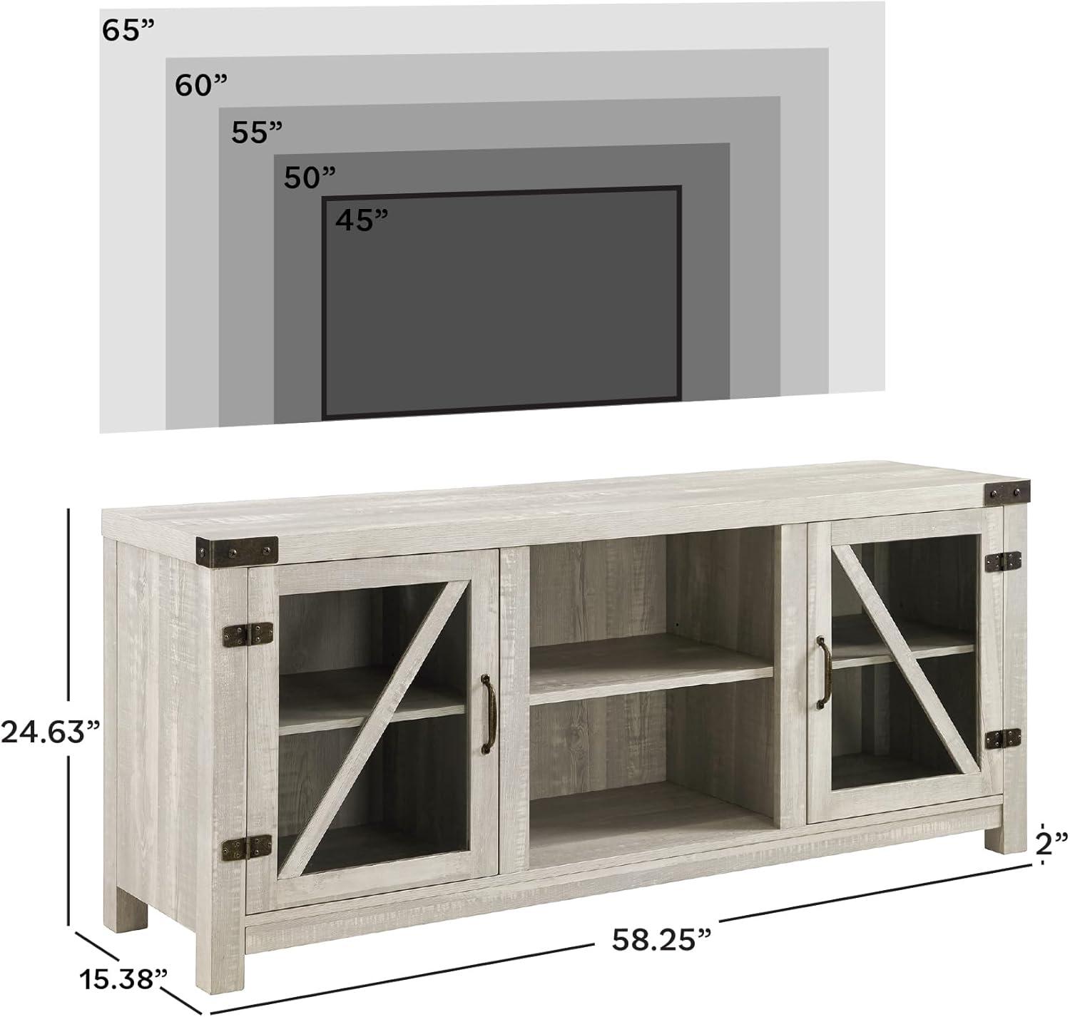 imageWalker Edison Wesley Modern Farmhouse Glass Door TV Stand for TVs up to 65 Inches 58 Inch Stone Grey Without FireplaceStone Grey