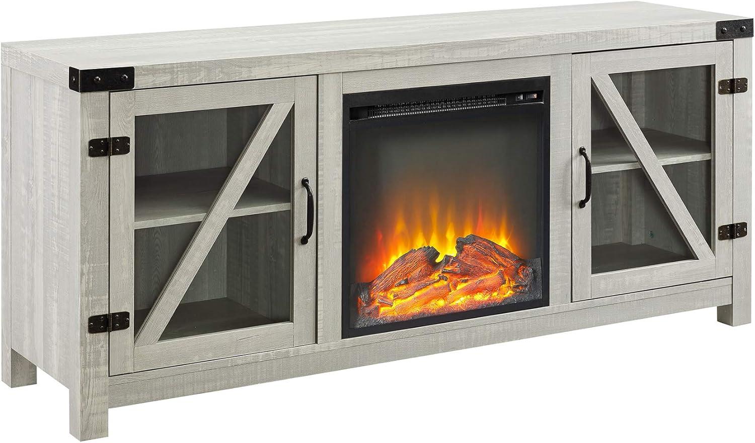 imageWalker Edison Wesley Modern Farmhouse Glass Door TV Stand for TVs up to 65 Inches 58 Inch Stone Grey Without FireplaceStone Grey