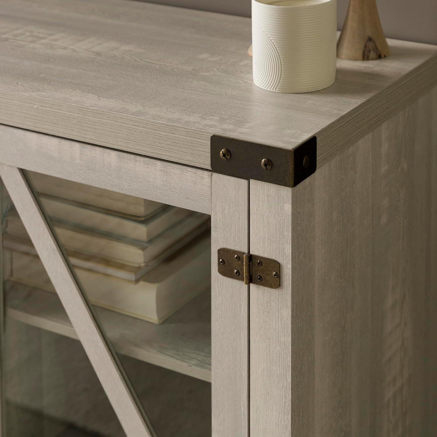 imageWalker Edison Wesley Modern Farmhouse Glass Door TV Stand for TVs up to 65 Inches 58 Inch Stone Grey Without FireplaceStone Grey