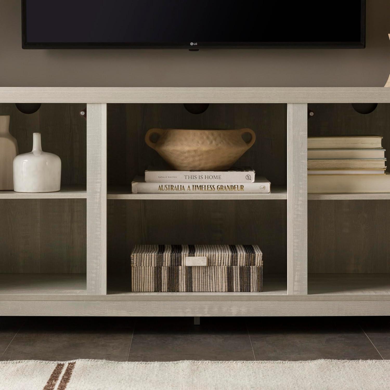 imageWalker Edison Wesley Modern Farmhouse Glass Door TV Stand for TVs up to 65 Inches 58 Inch Stone Grey Without FireplaceStone Grey