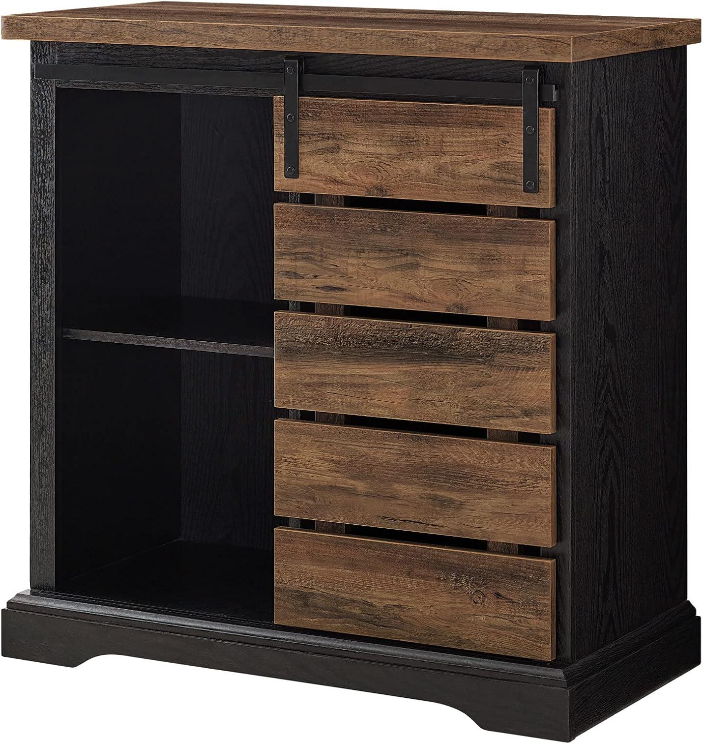 imageWalker Edison Willa Modern Farmhouse Sliding Single Slat Door Storage Console 32 Inch White and Rustic OakBlack and Rustic Oak