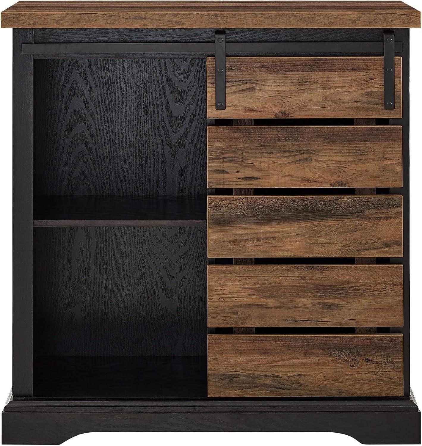 imageWalker Edison Willa Modern Farmhouse Sliding Single Slat Door Storage Console 32 Inch White and Rustic OakBlack and Rustic Oak