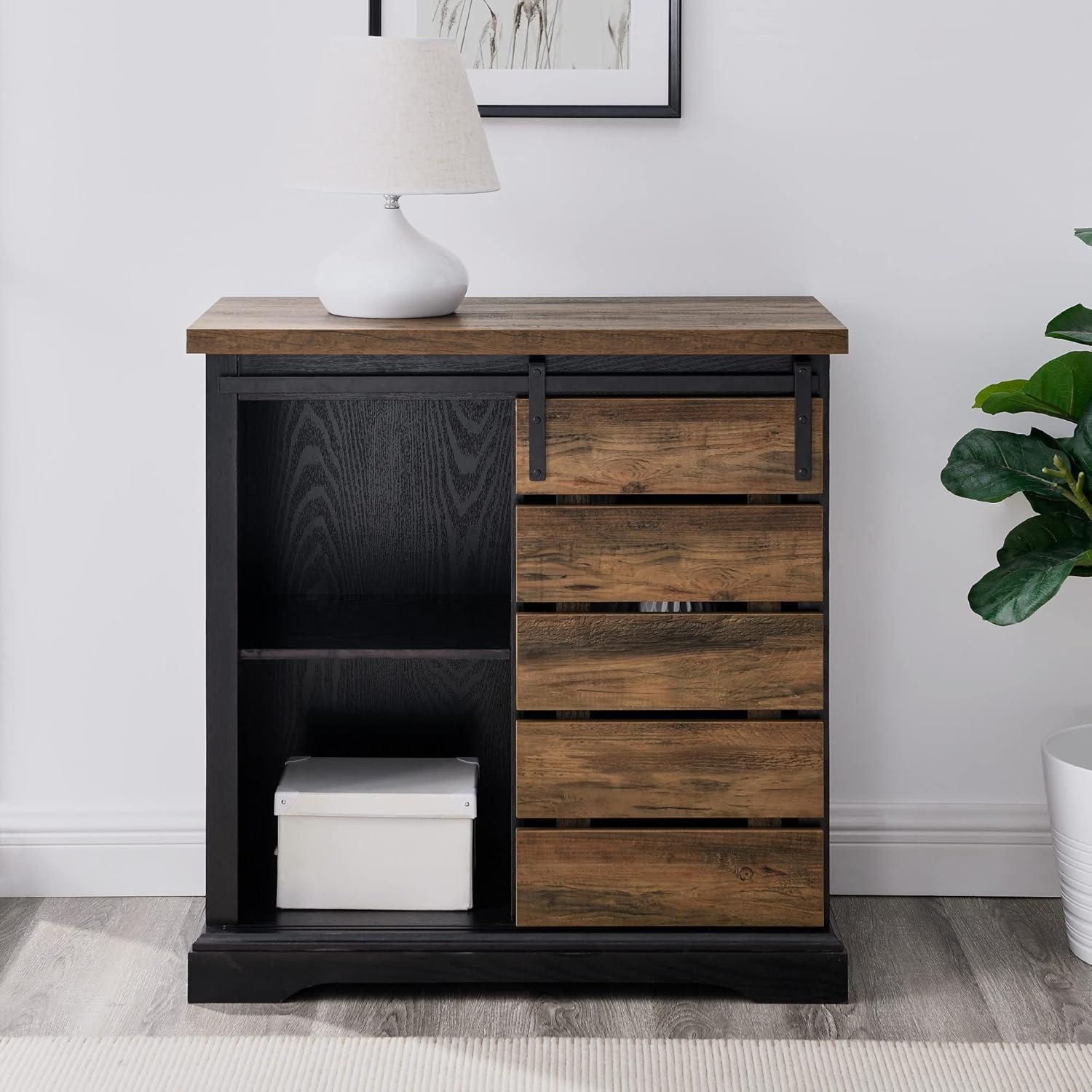 imageWalker Edison Willa Modern Farmhouse Sliding Single Slat Door Storage Console 32 Inch White and Rustic OakBlack and Rustic Oak