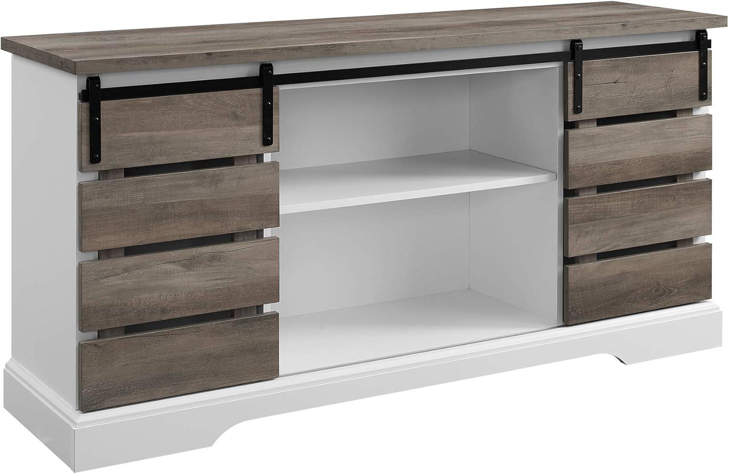 imageWalker Edison Willa Modern Farmhouse Sliding Single Slat Door Storage Console 32 Inch White and Rustic OakGrey Wash