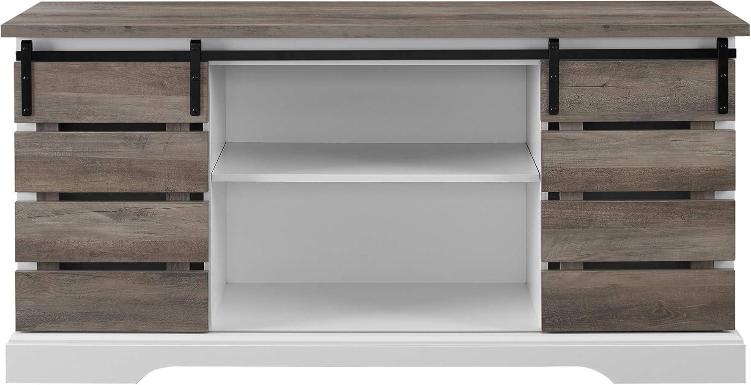 imageWalker Edison Willa Modern Farmhouse Sliding Single Slat Door Storage Console 32 Inch White and Rustic OakGrey Wash