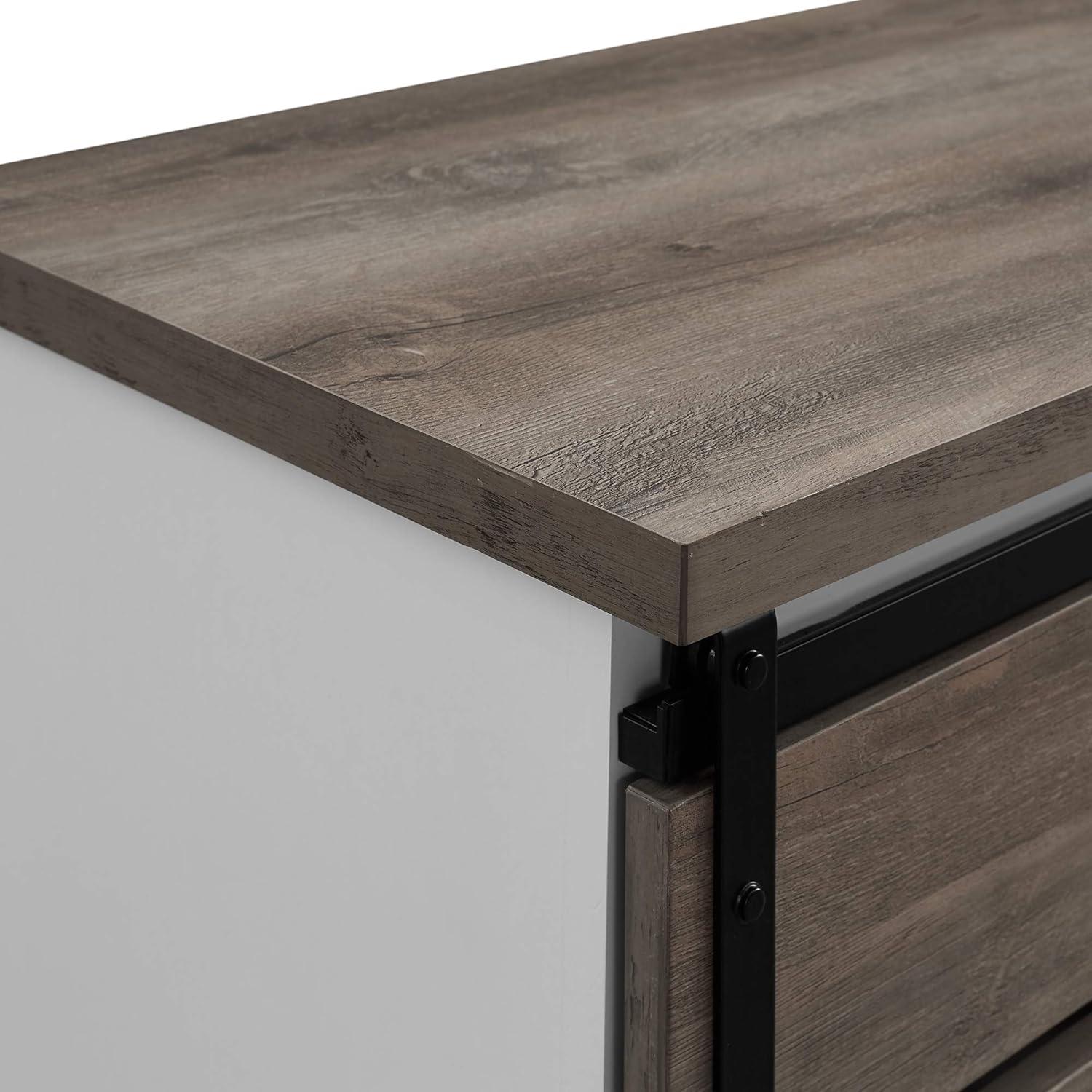 imageWalker Edison Willa Modern Farmhouse Sliding Single Slat Door Storage Console 32 Inch White and Rustic OakGrey Wash