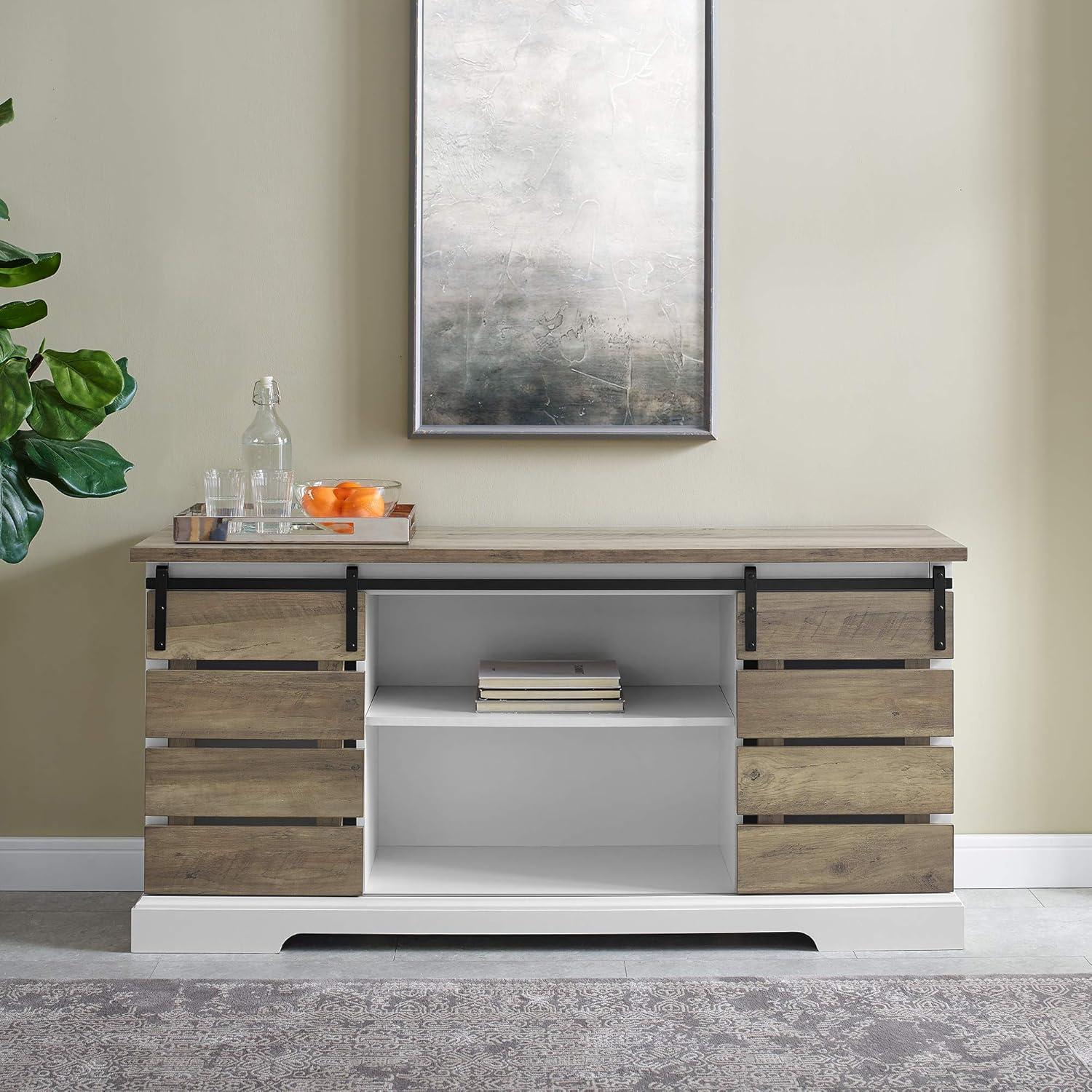 imageWalker Edison Willa Modern Farmhouse Sliding Single Slat Door Storage Console 32 Inch White and Rustic OakRustic Oak