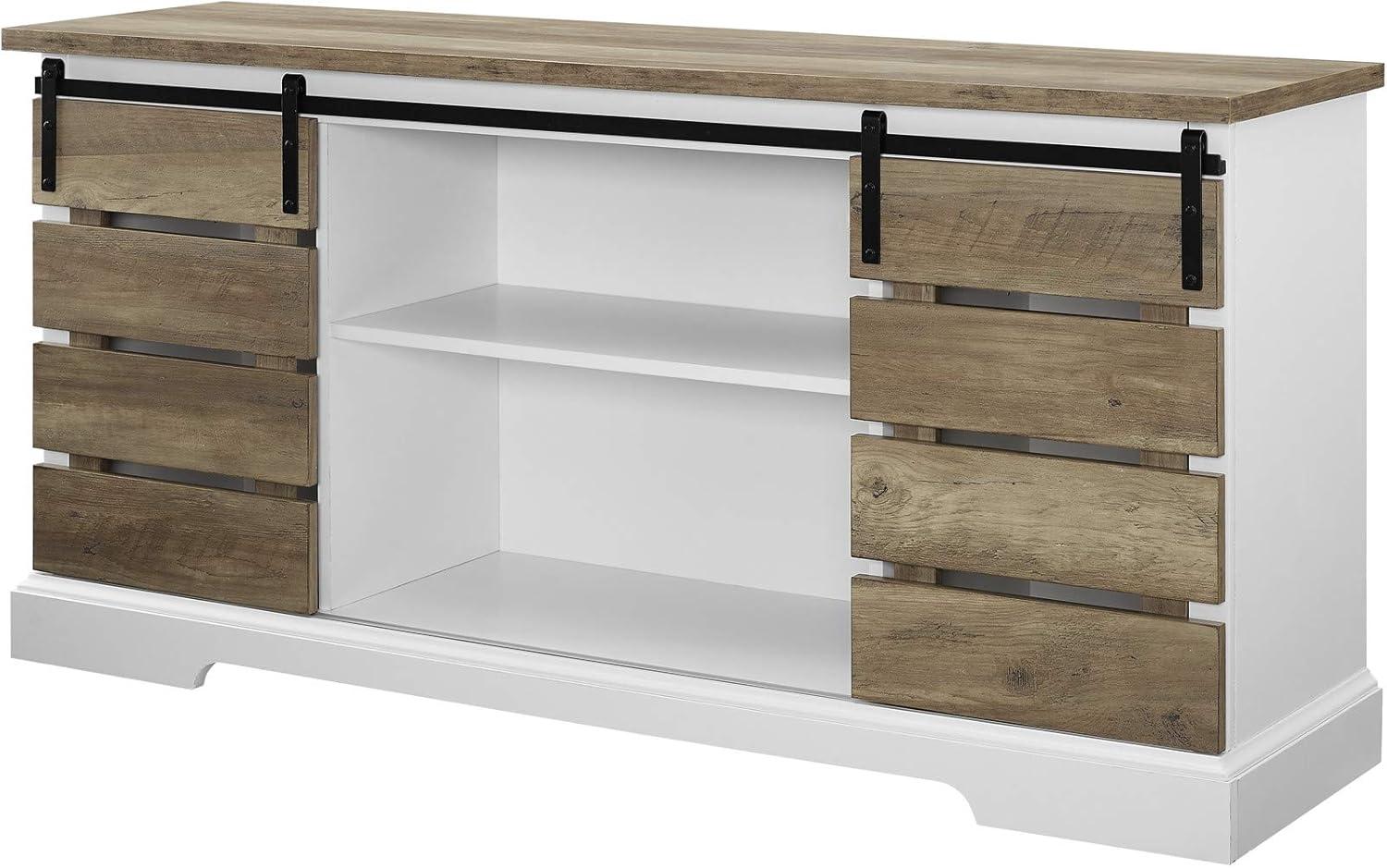 imageWalker Edison Willa Modern Farmhouse Sliding Single Slat Door Storage Console 32 Inch White and Rustic OakRustic Oak