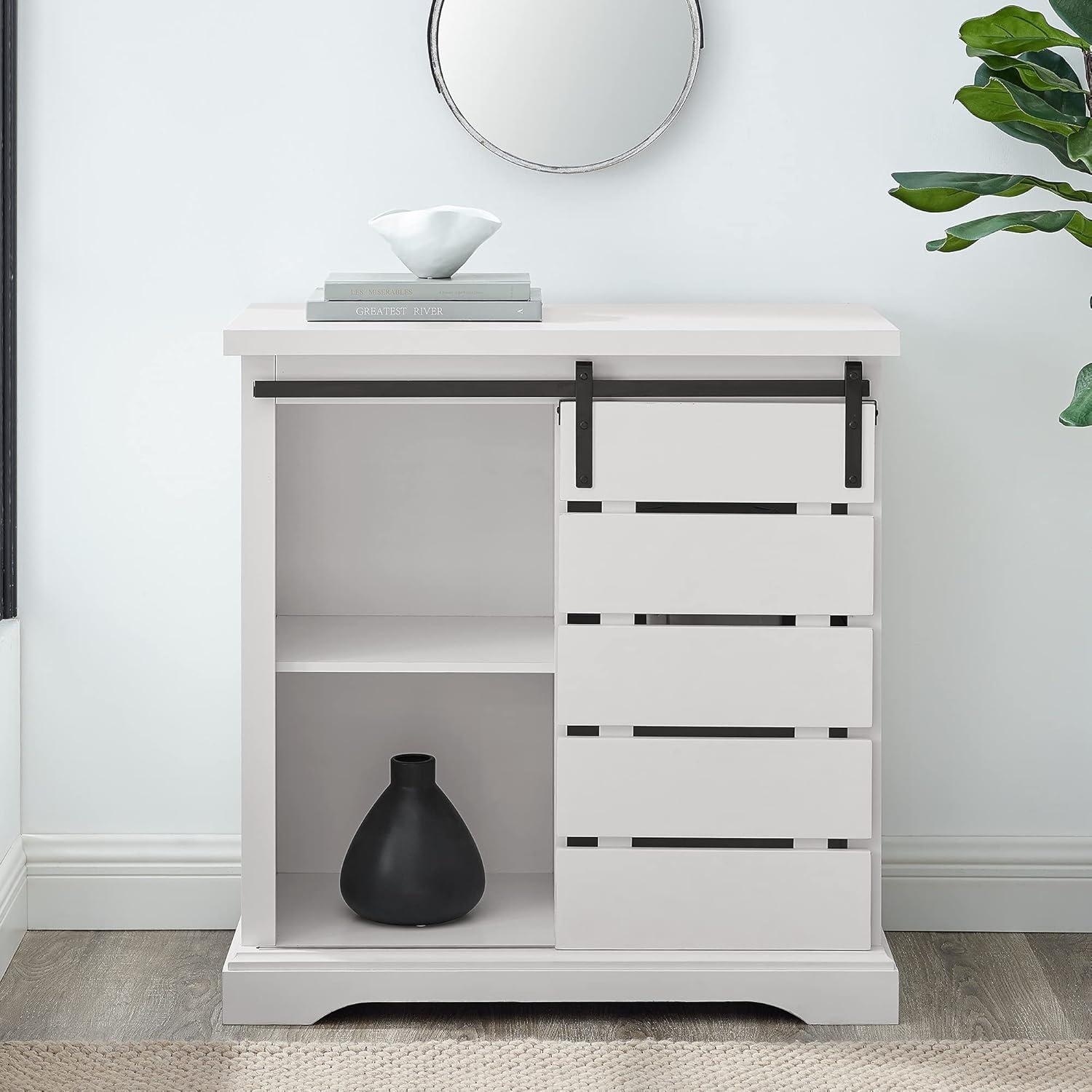 imageWalker Edison Willa Modern Farmhouse Sliding Single Slat Door Storage Console 32 Inch White and Rustic OakWhite