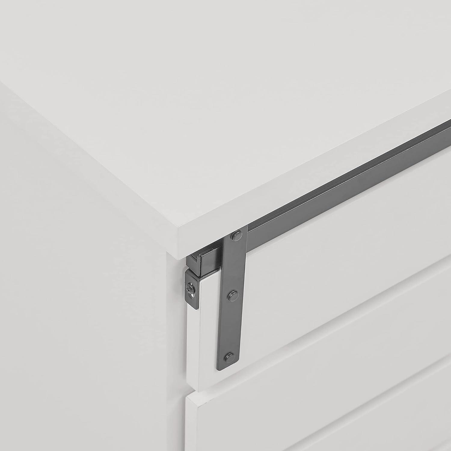 imageWalker Edison Willa Modern Farmhouse Sliding Single Slat Door Storage Console 32 Inch White and Rustic OakWhite