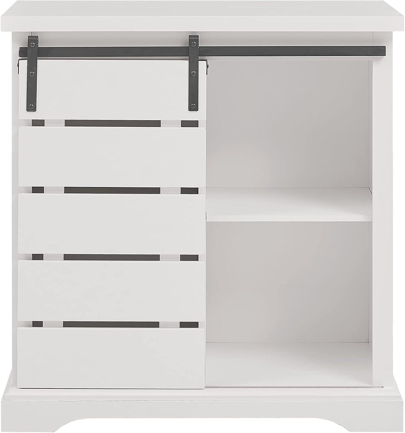 imageWalker Edison Willa Modern Farmhouse Sliding Single Slat Door Storage Console 32 Inch White and Rustic OakWhite