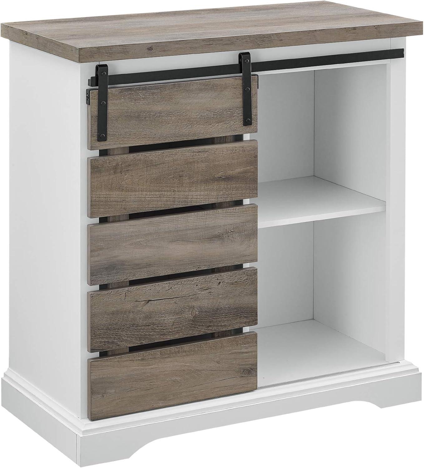 imageWalker Edison Willa Modern Farmhouse Sliding Single Slat Door Storage Console 32 Inch White and Rustic OakWhite and Grey Wash