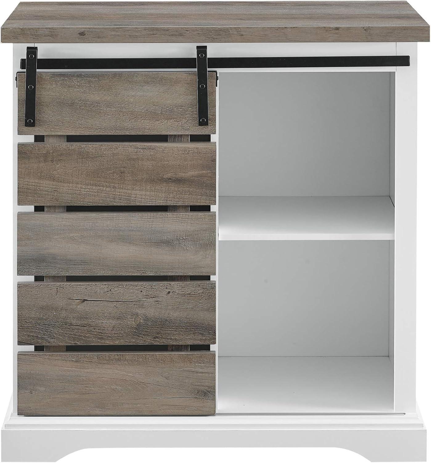 imageWalker Edison Willa Modern Farmhouse Sliding Single Slat Door Storage Console 32 Inch White and Rustic OakWhite and Grey Wash