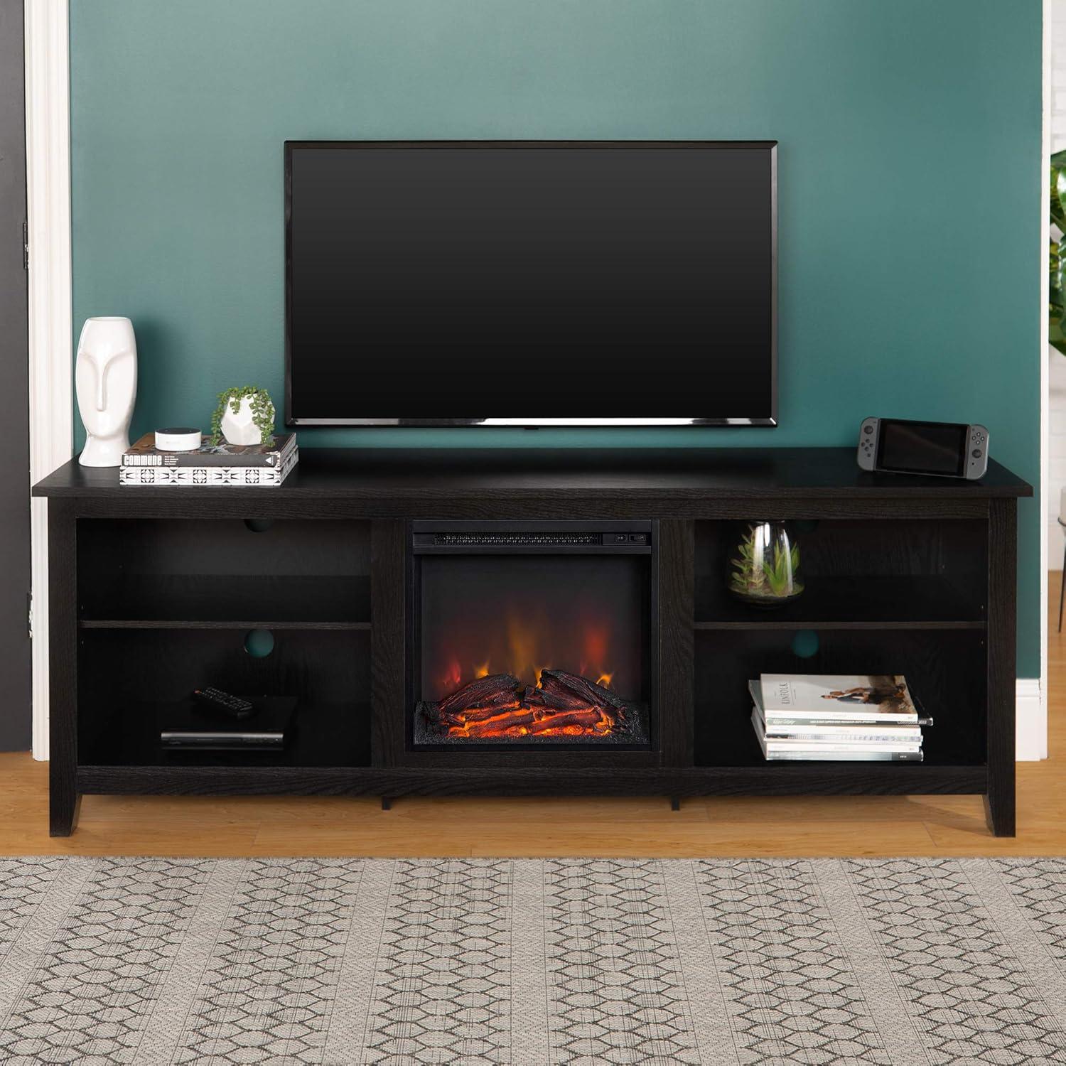 imageWalker Edison Wren Classic 4 Cubby Fireplace TV Stand for TVs up to 80 Inches 70 Inch EspressoBlack