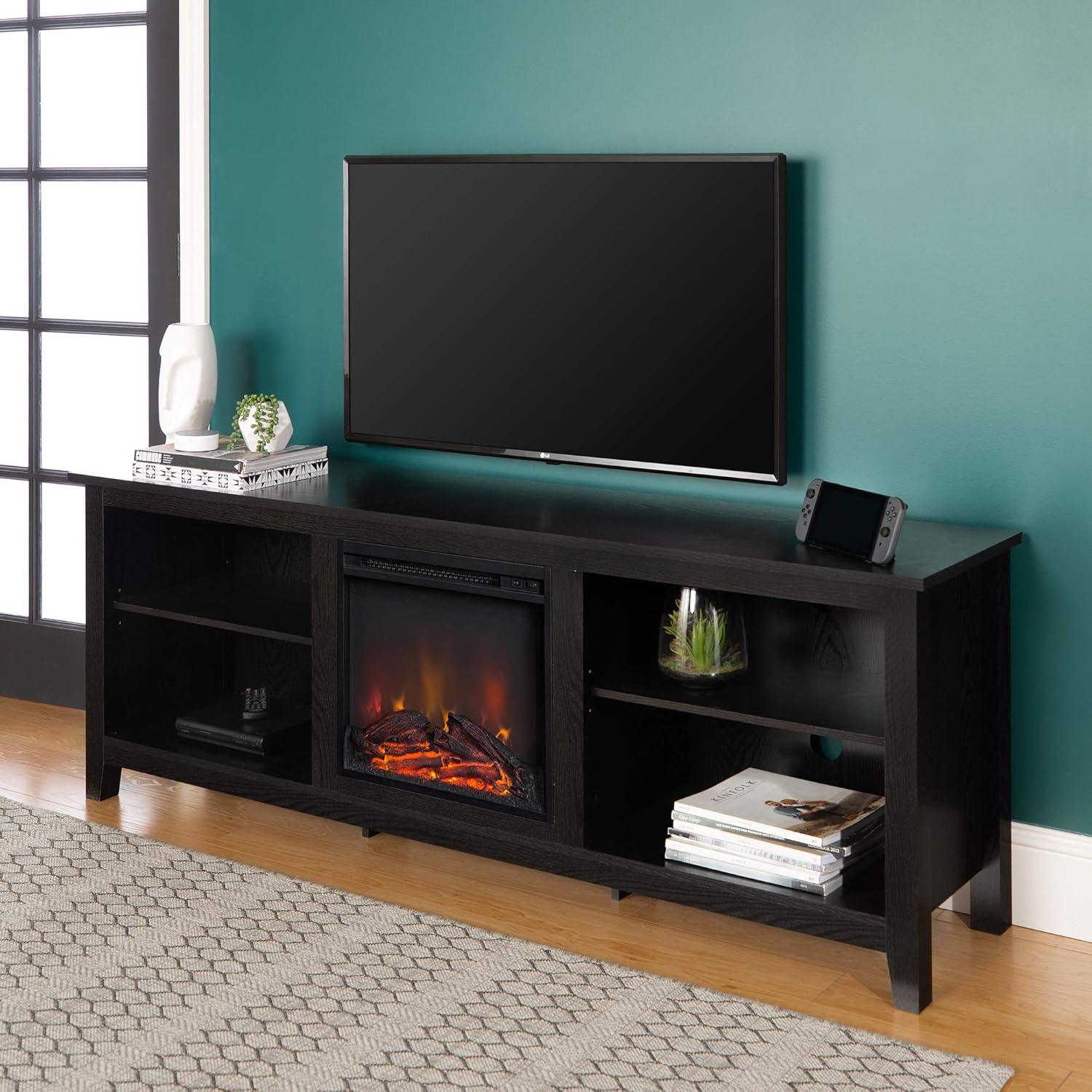 imageWalker Edison Wren Classic 4 Cubby Fireplace TV Stand for TVs up to 80 Inches 70 Inch EspressoBlack