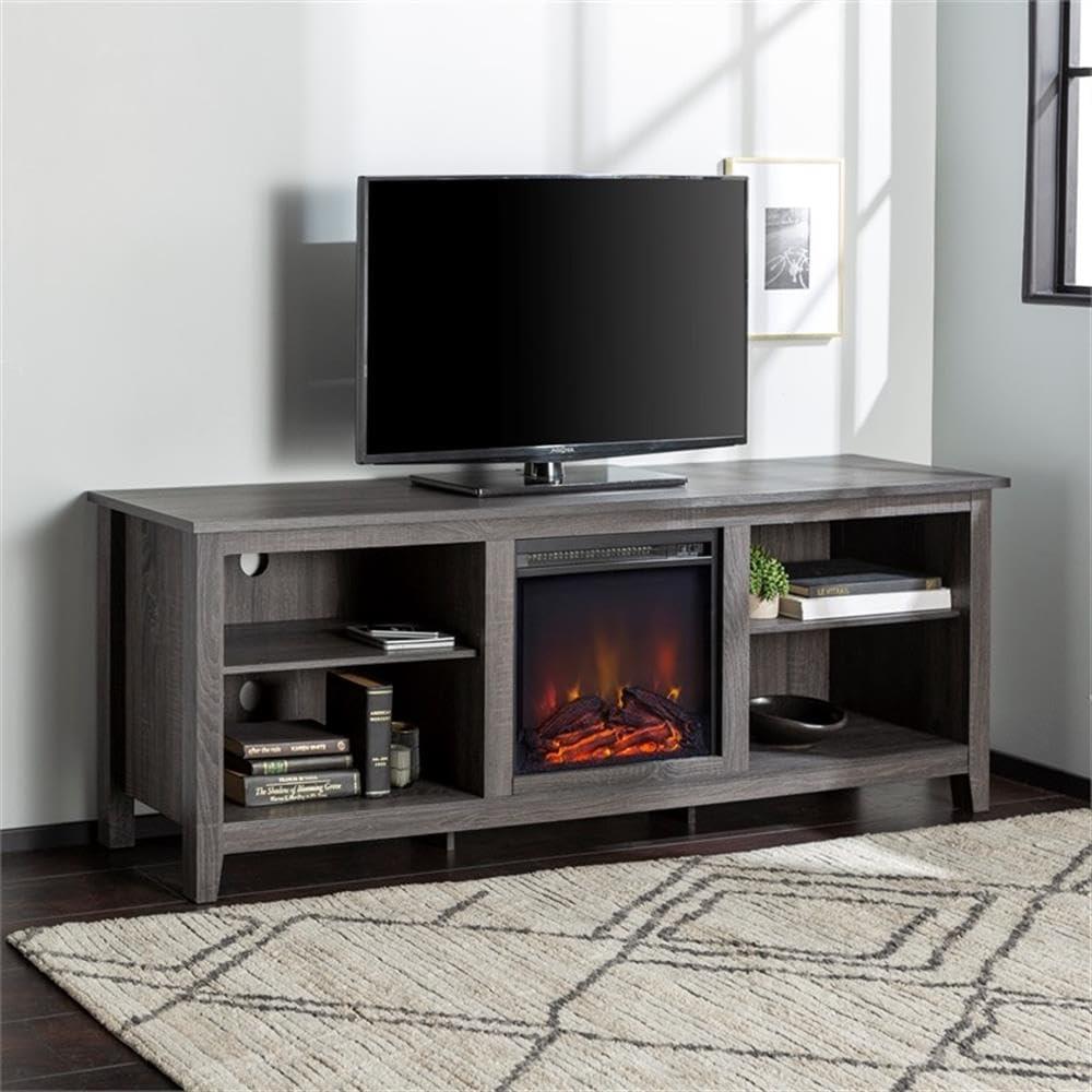 imageWalker Edison Wren Classic 4 Cubby Fireplace TV Stand for TVs up to 80 Inches 70 Inch EspressoCharcoal