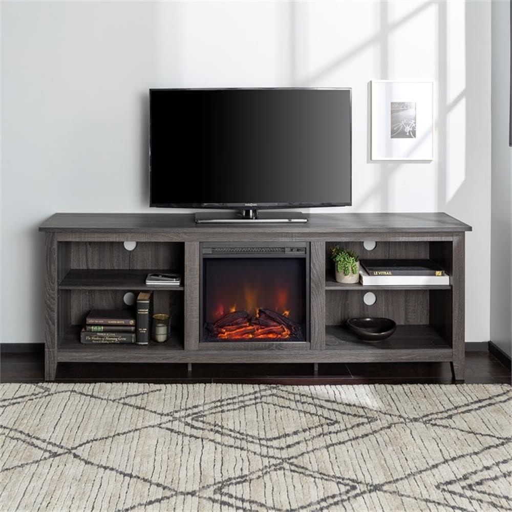 imageWalker Edison Wren Classic 4 Cubby Fireplace TV Stand for TVs up to 80 Inches 70 Inch EspressoCharcoal