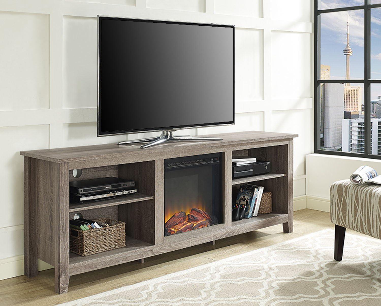 imageWalker Edison Wren Classic 4 Cubby Fireplace TV Stand for TVs up to 80 Inches 70 Inch EspressoDriftwood