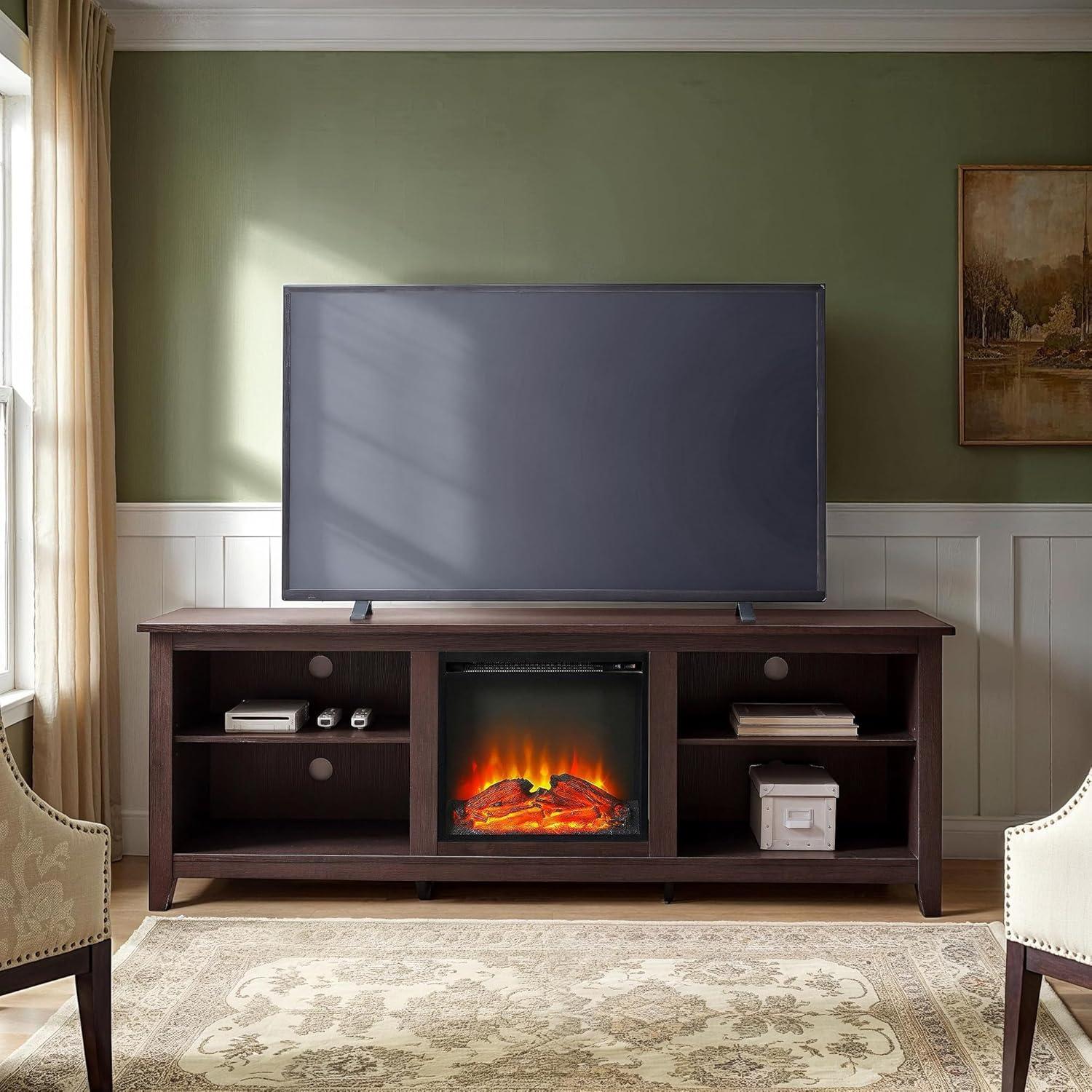 imageWalker Edison Wren Classic 4 Cubby Fireplace TV Stand for TVs up to 80 Inches 70 Inch EspressoEspresso