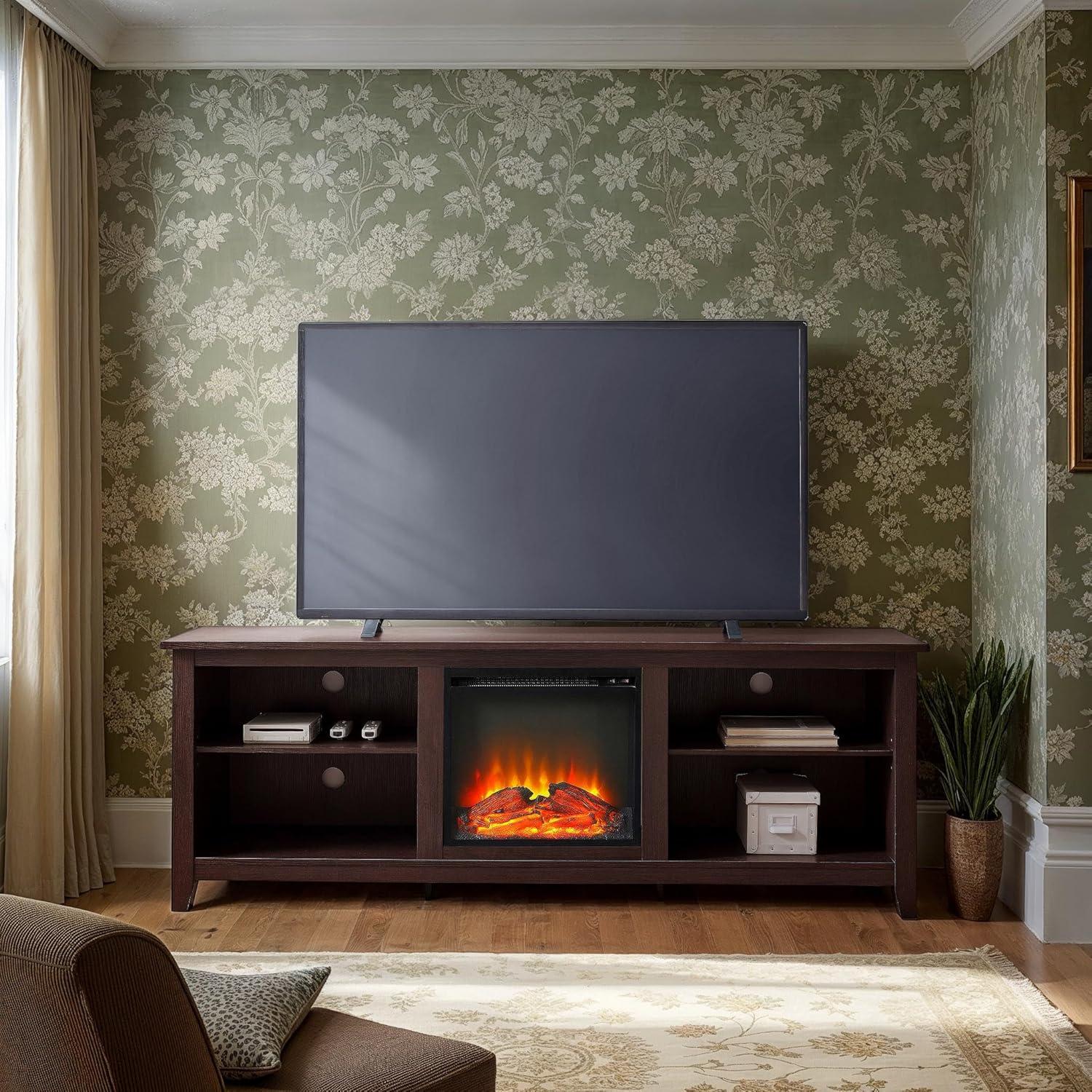 imageWalker Edison Wren Classic 4 Cubby Fireplace TV Stand for TVs up to 80 Inches 70 Inch EspressoEspresso