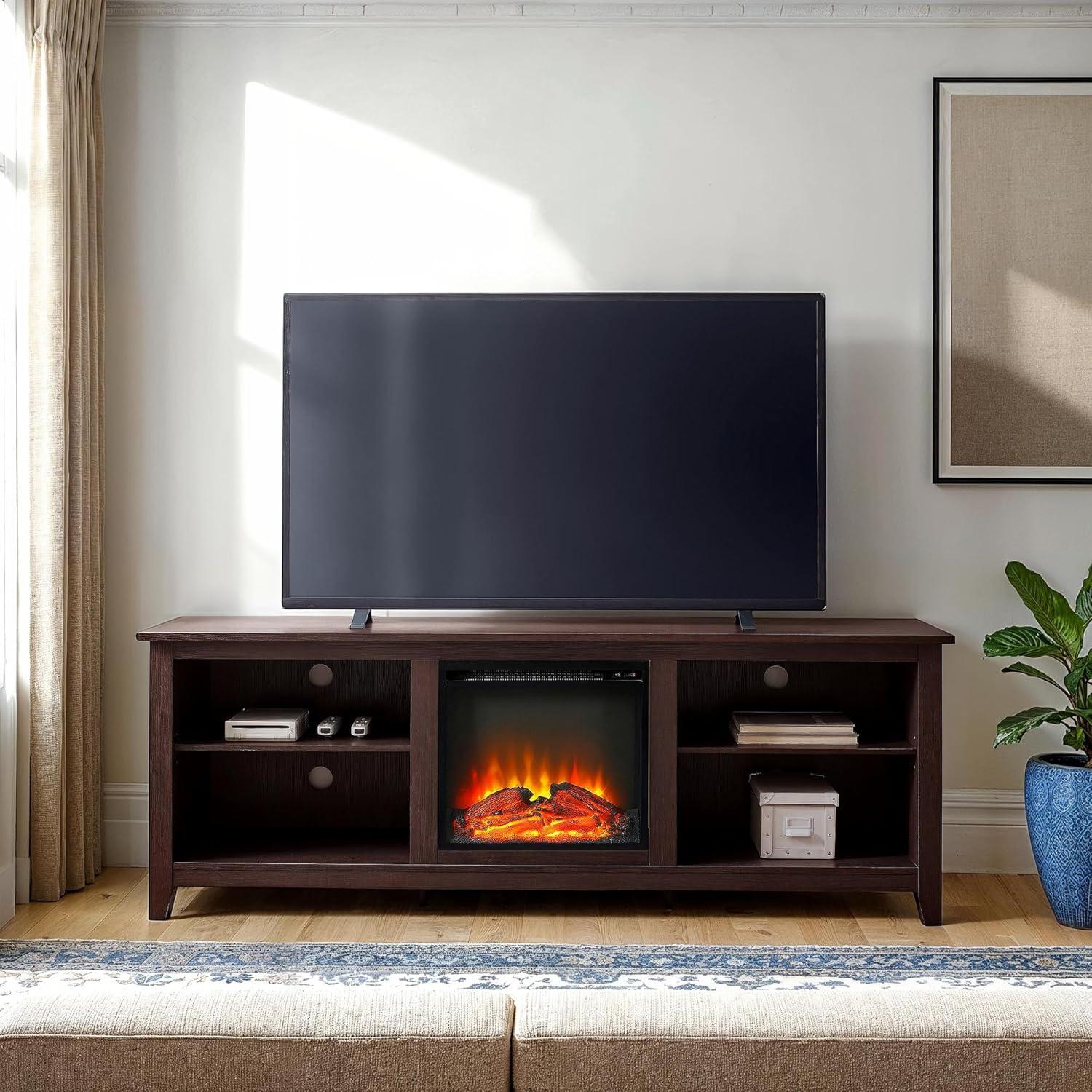 imageWalker Edison Wren Classic 4 Cubby Fireplace TV Stand for TVs up to 80 Inches 70 Inch EspressoEspresso