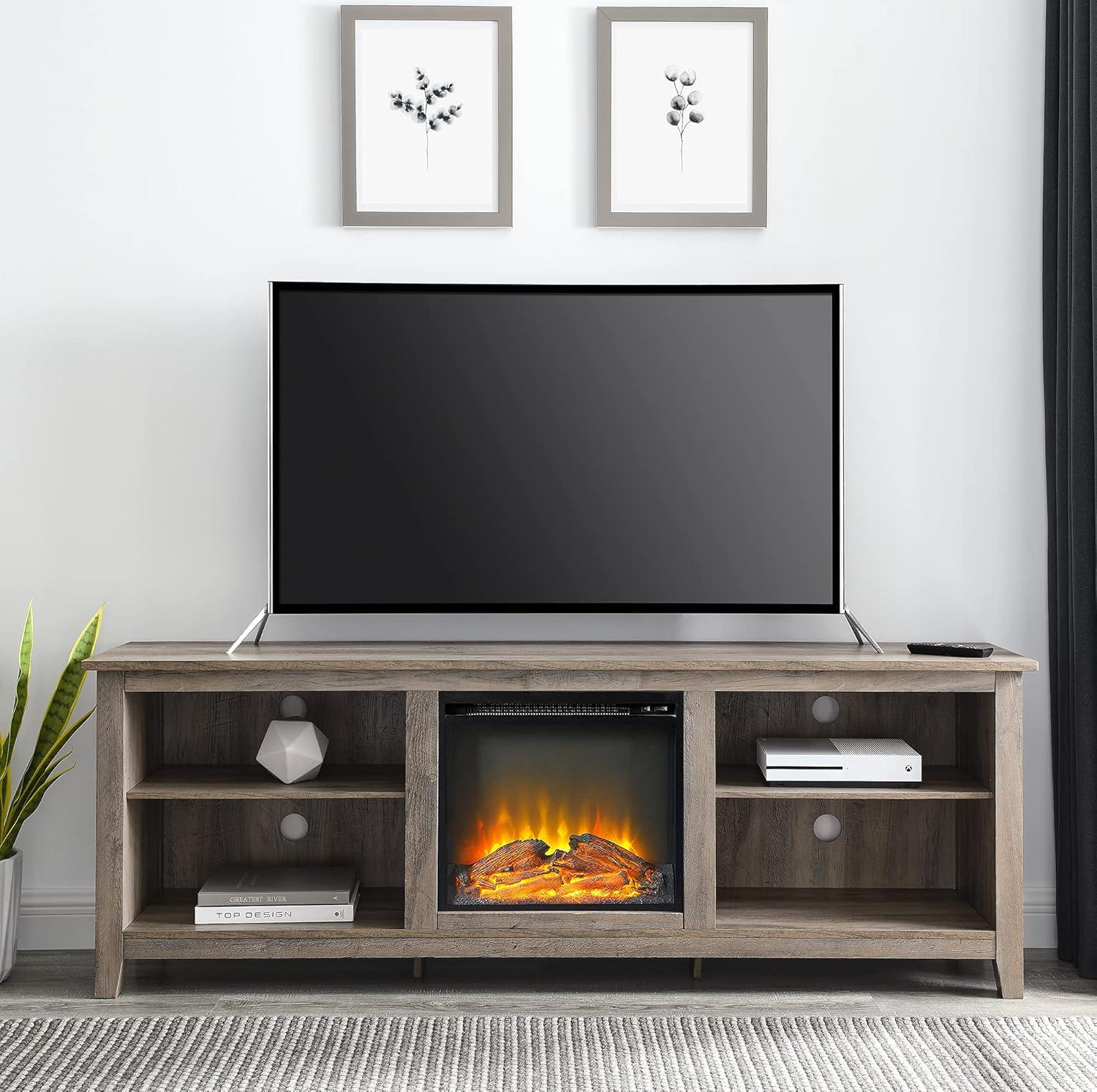 imageWalker Edison Wren Classic 4 Cubby Fireplace TV Stand for TVs up to 80 Inches 70 Inch EspressoGrey Wash