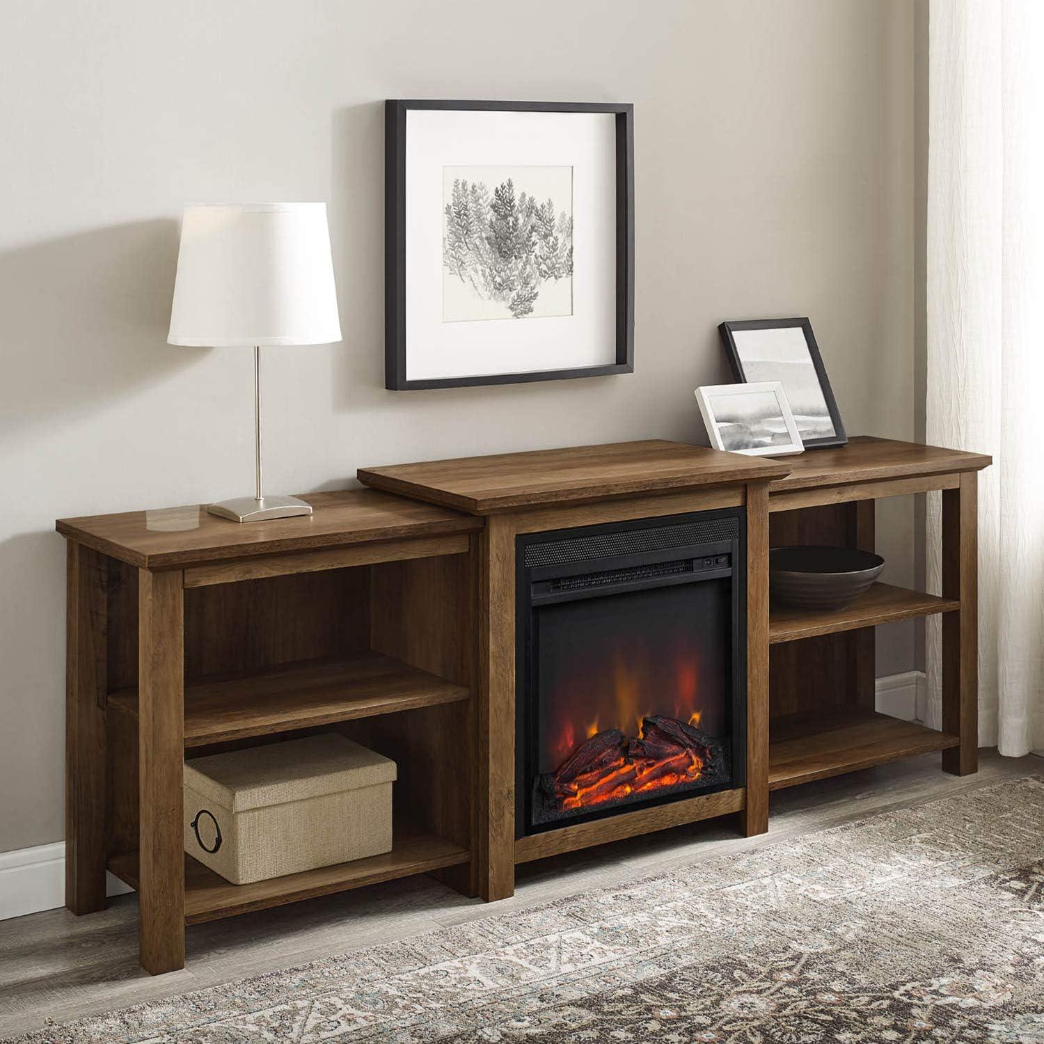 imageWalker Edison Wren Classic 4 Cubby Fireplace TV Stand for TVs up to 80 Inches 70 Inch EspressoRustic Oak