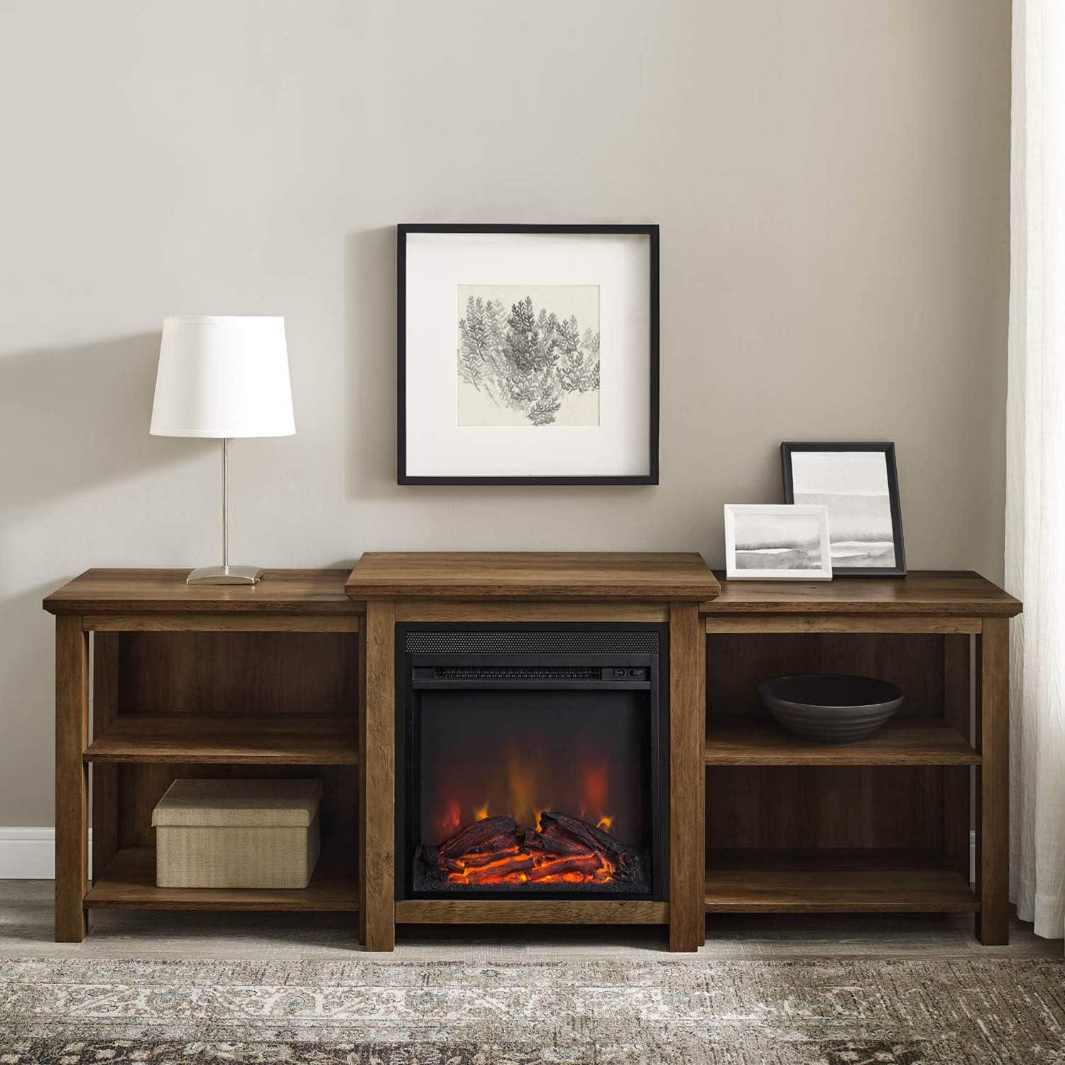 imageWalker Edison Wren Classic 4 Cubby Fireplace TV Stand for TVs up to 80 Inches 70 Inch EspressoRustic Oak