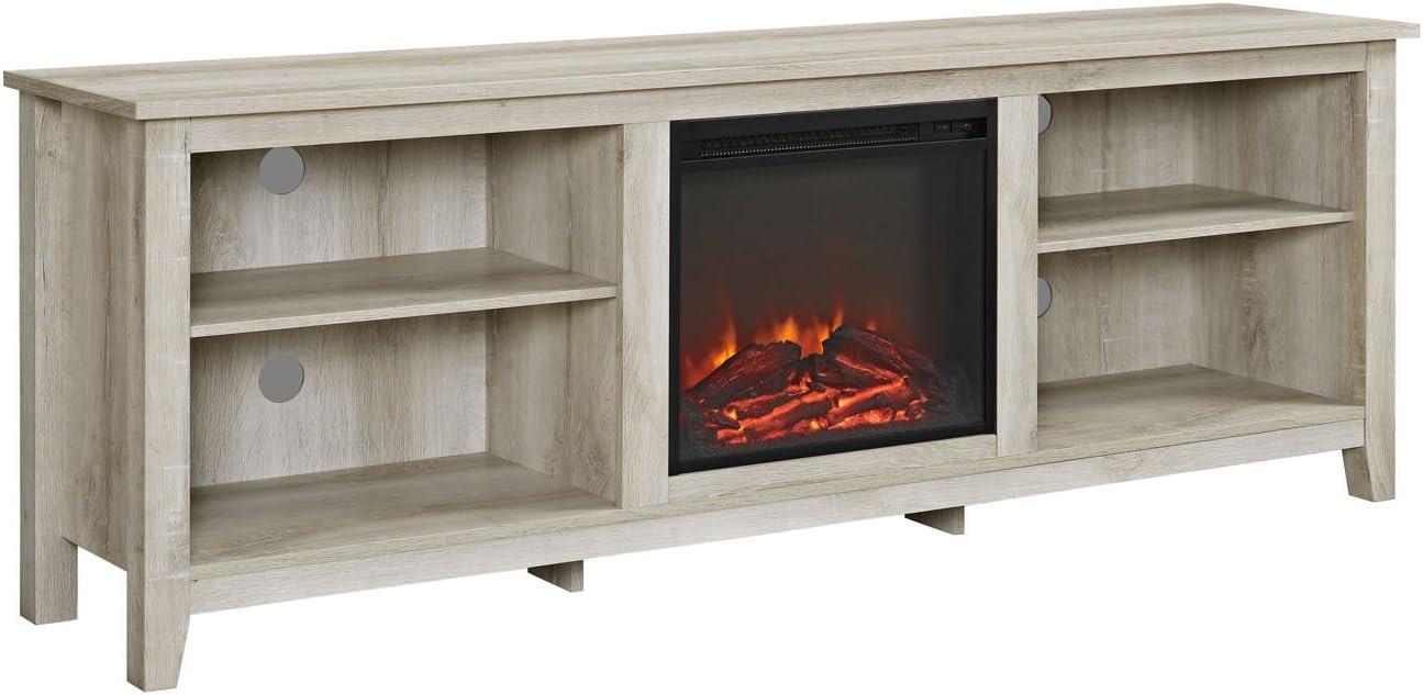 imageWalker Edison Wren Classic 4 Cubby Fireplace TV Stand for TVs up to 80 Inches 70 Inch EspressoWhite Oak